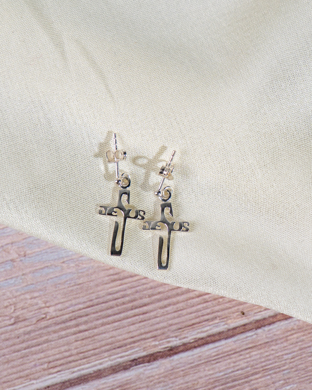 Sterling Silver Jesus Cross Dangle Earrings – Minimalist Faith Jewelry