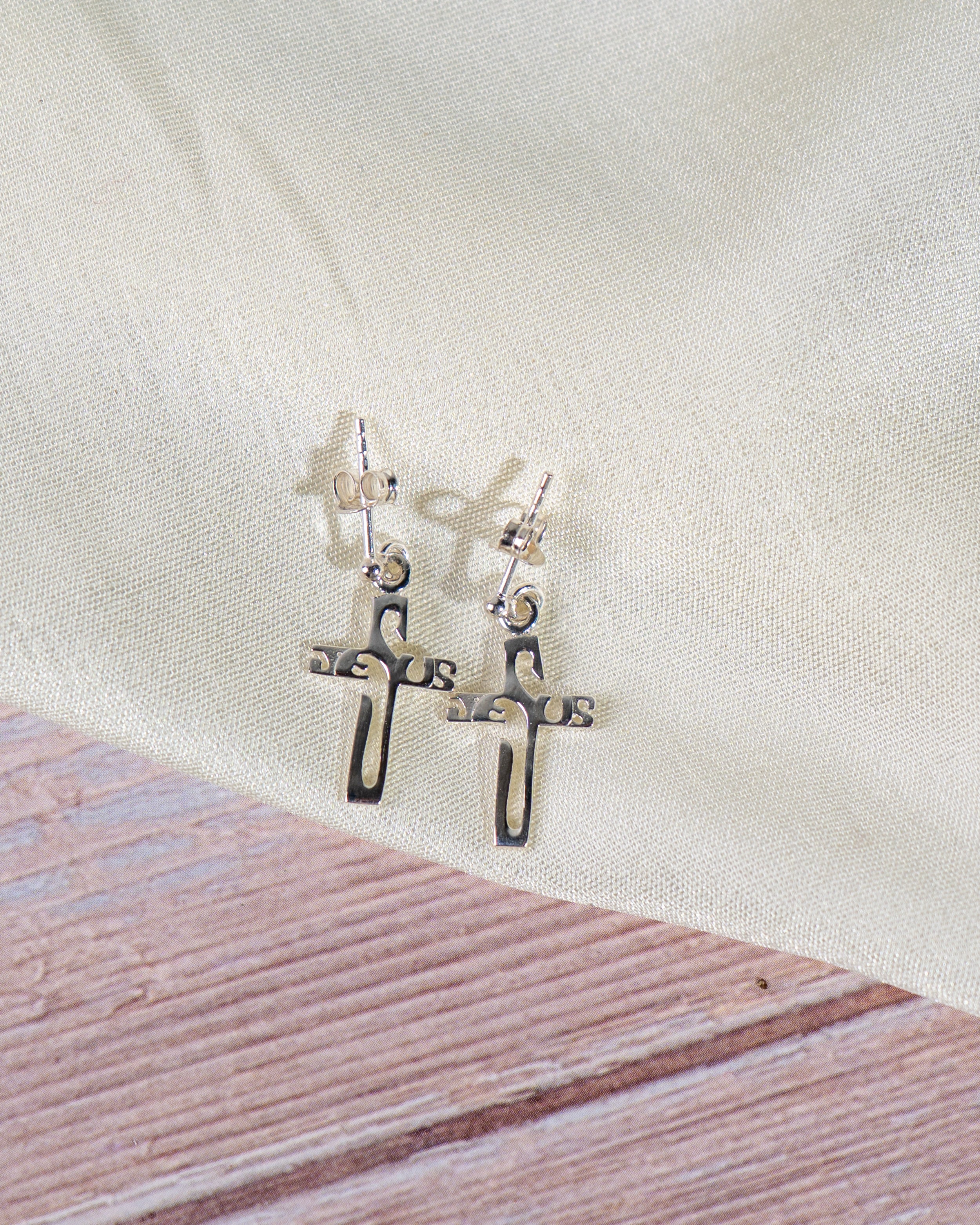 Sterling Silver Jesus Cross Dangle Earrings – Minimalist Faith Jewelry