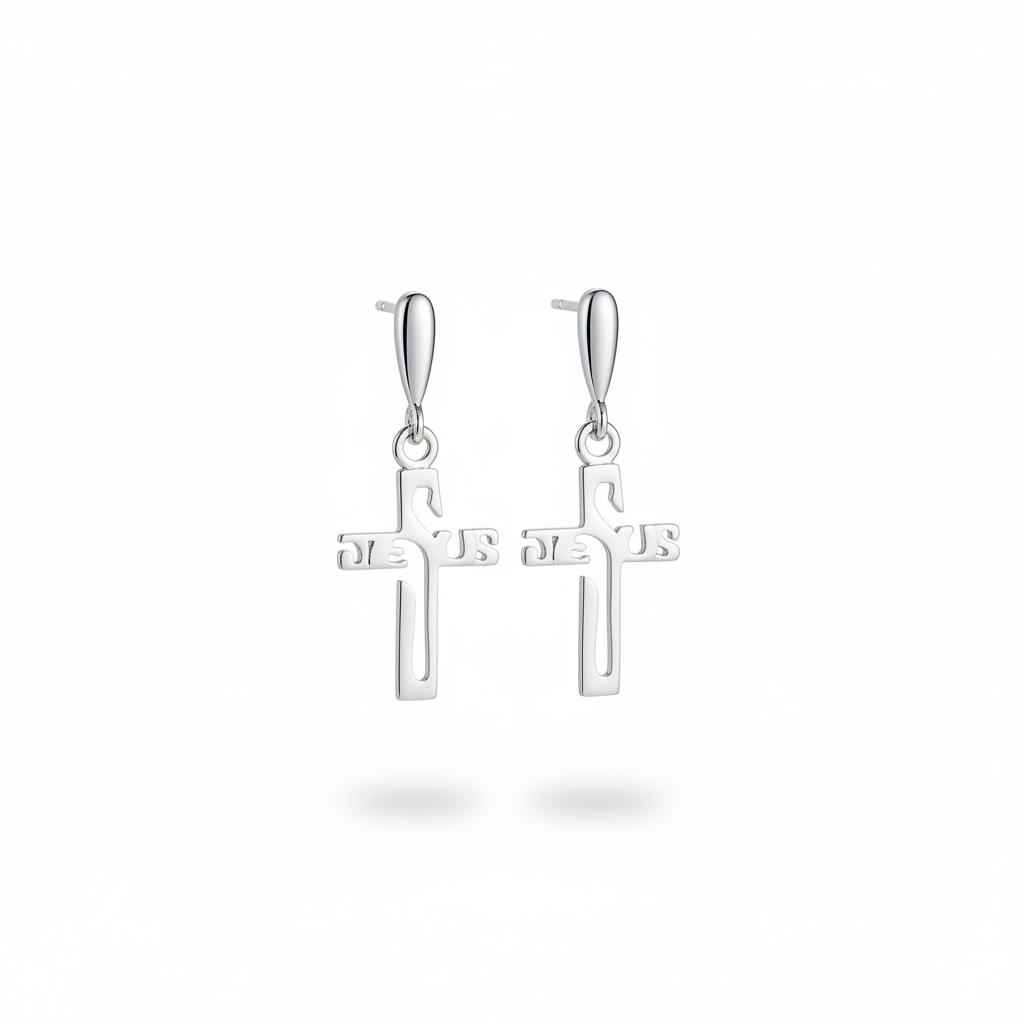 Sterling Silver Jesus Cross Dangle Earrings – Minimalist Faith Jewelry