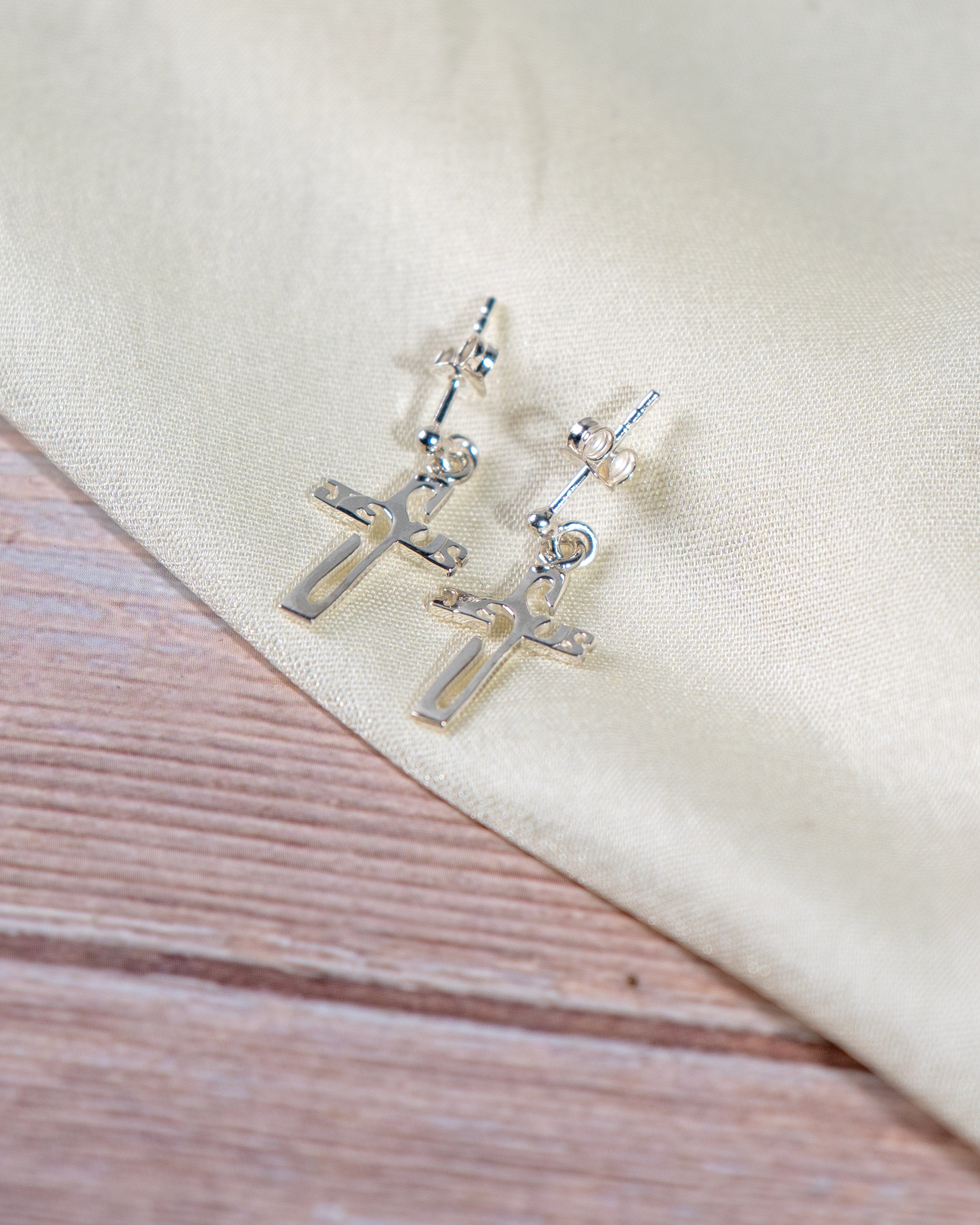 Handcrafted Jesus Cross Dangle Earrings: Christian Religious Jewelry