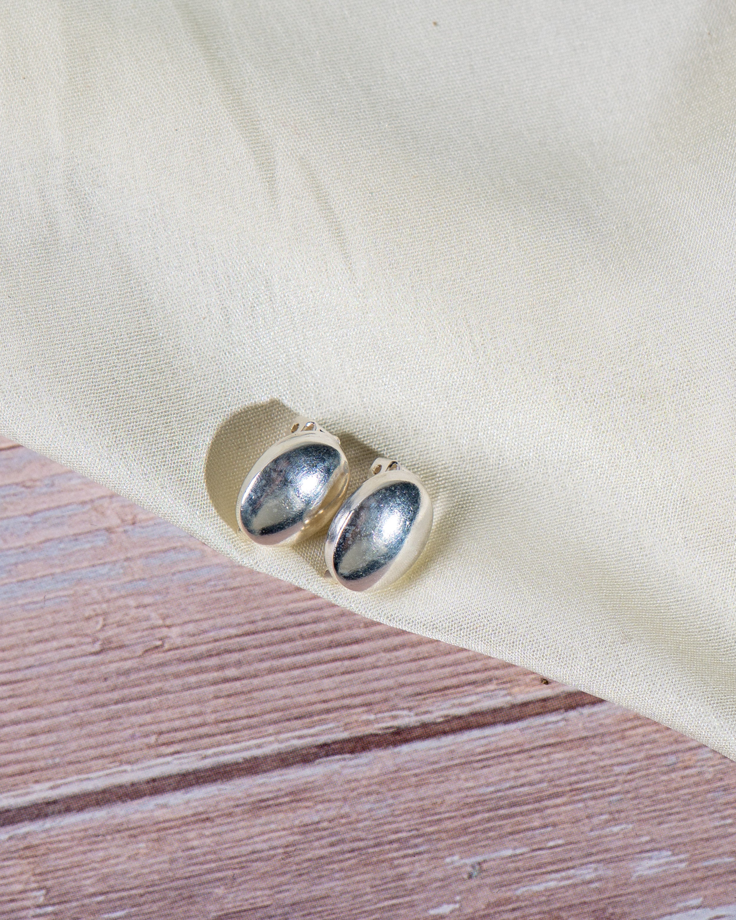 Handmade Sterling Silver Dome Stud Earrings | Minimalist Jewelry [without ear piercing]