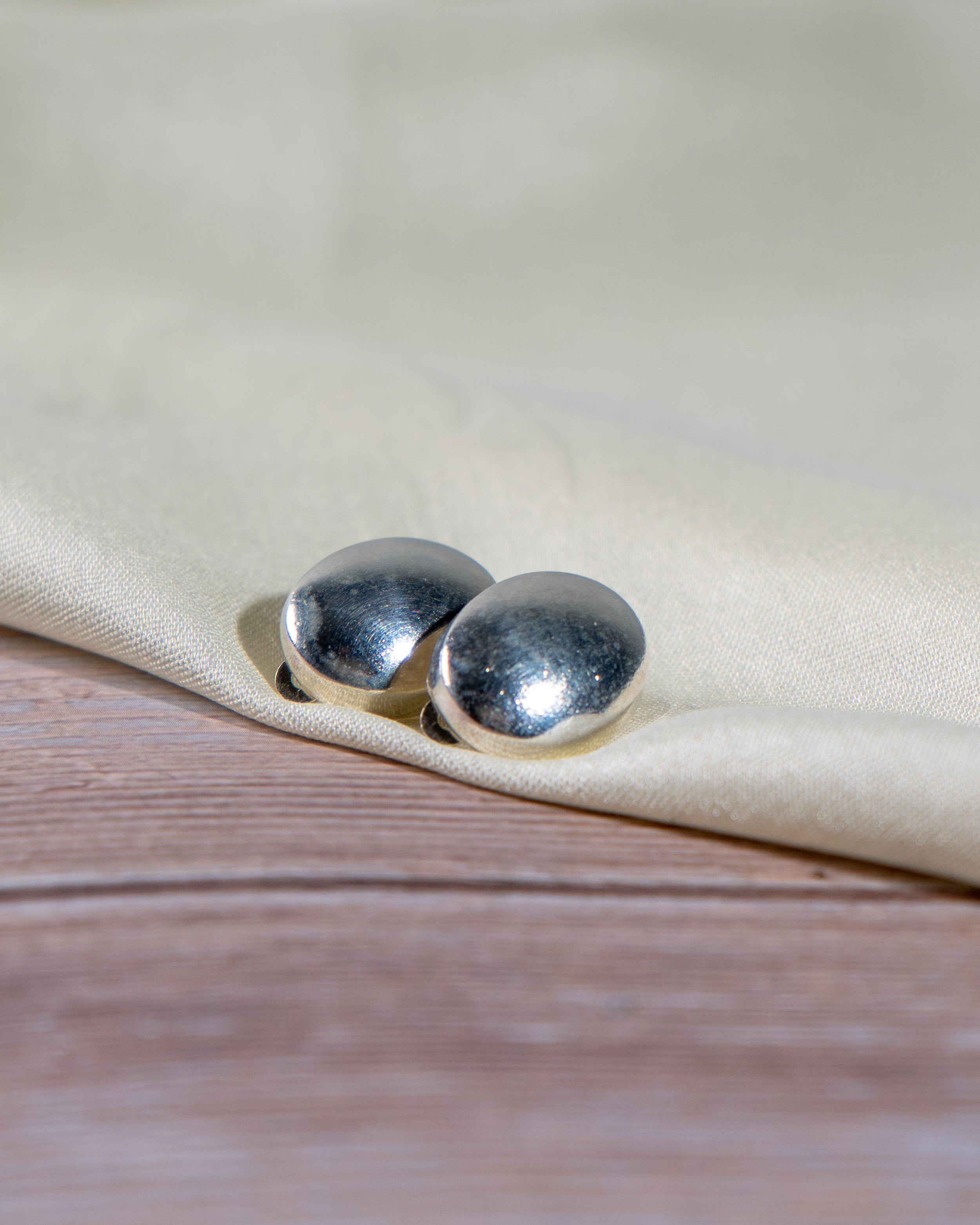 Handmade Sterling Silver Dome Stud Earrings | Minimalist Jewelry [without ear piercing]