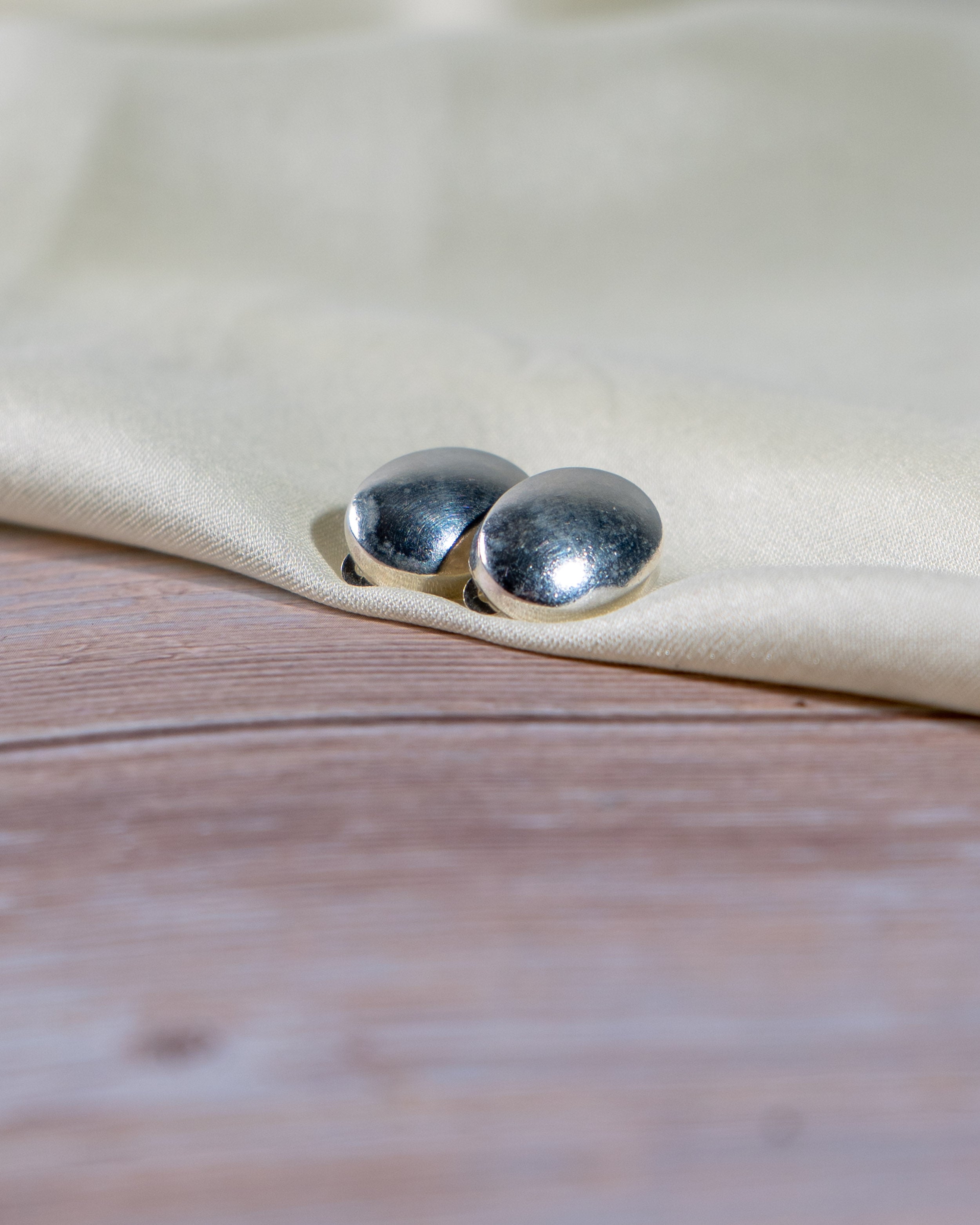 Handmade Sterling Silver Dome Stud Earrings | Minimalist Jewelry [without ear piercing]