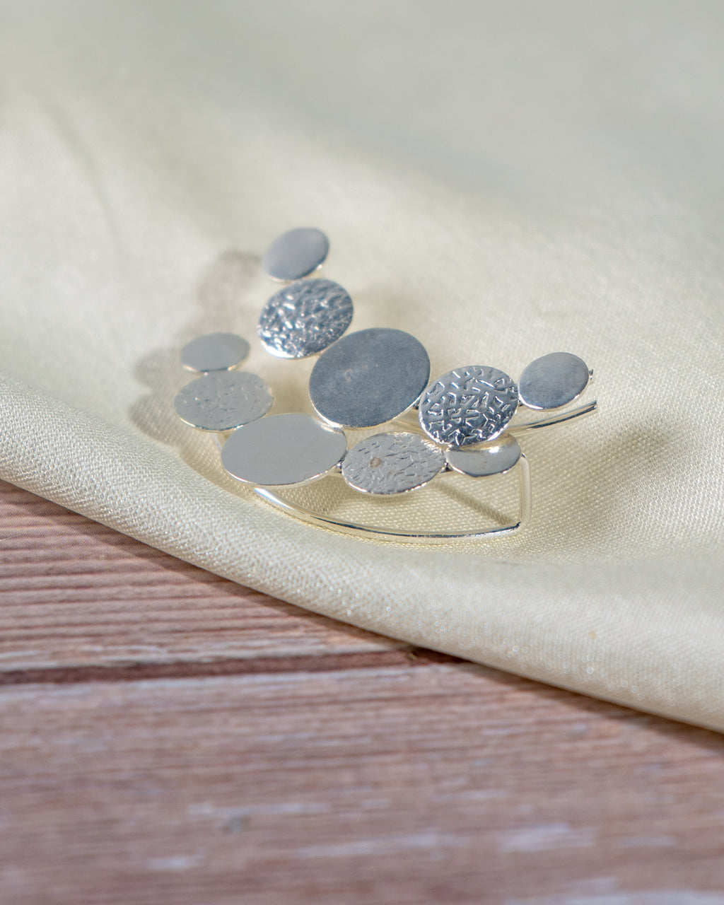 Handmade Sterling Silver 92.5 Geometric Hoop Ear Cuffs| Textured Circle Jewelry