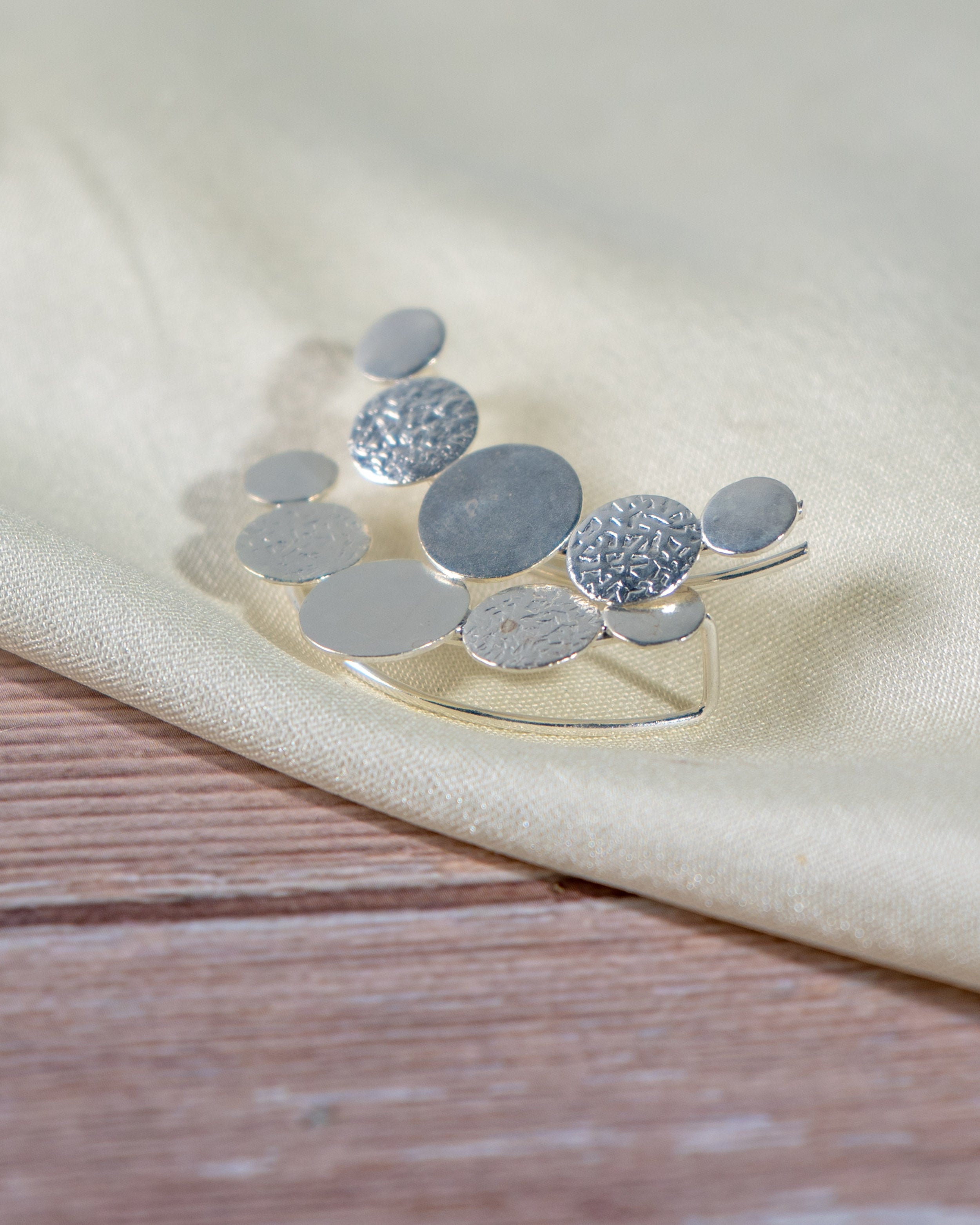 Handmade Sterling Silver 92.5 Geometric Hoop Ear Cuffs| Textured Circle Jewelry