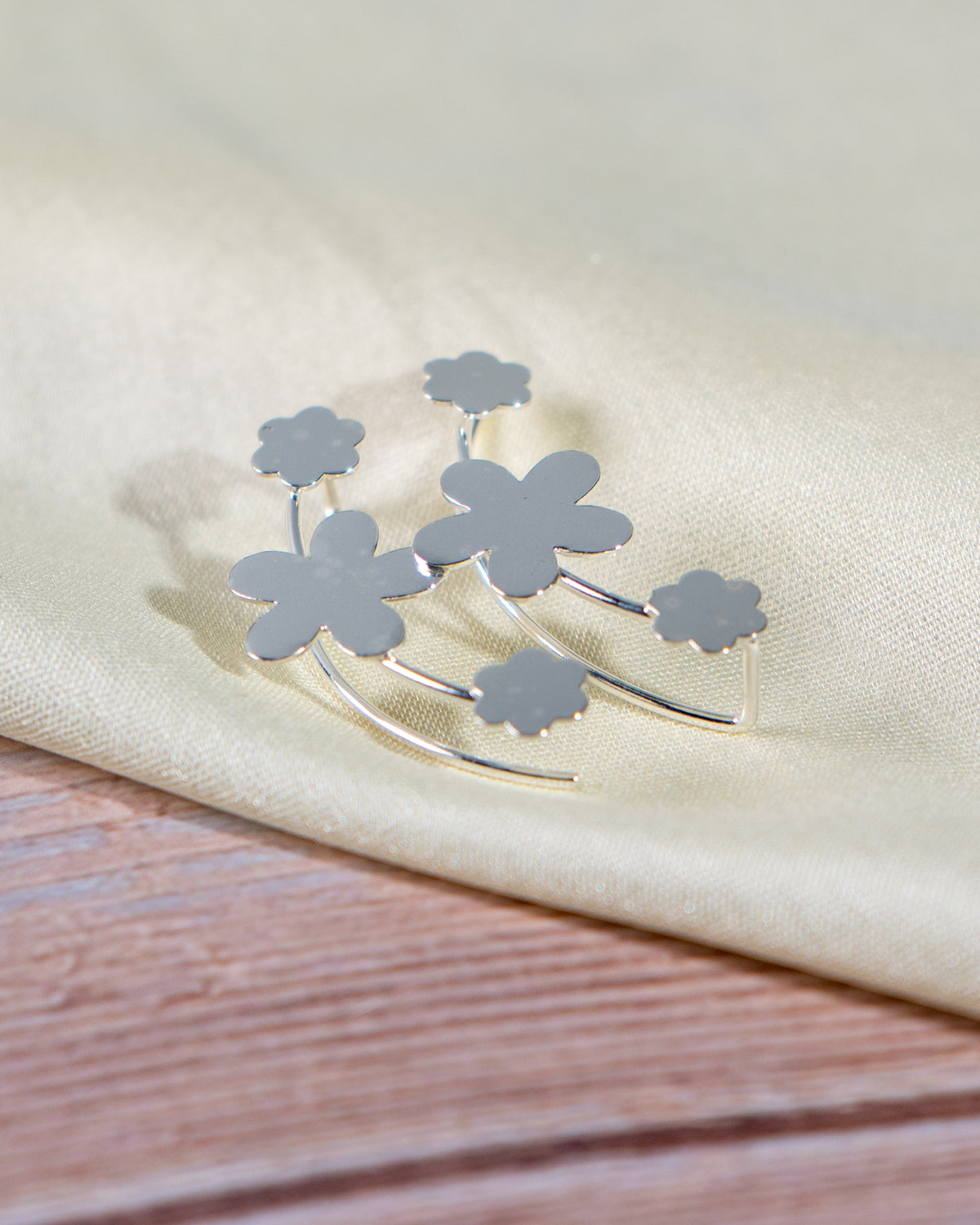 Sterling Silver Dainty Floral Stud Earrings – Minimalist High Shine Everyday Wear