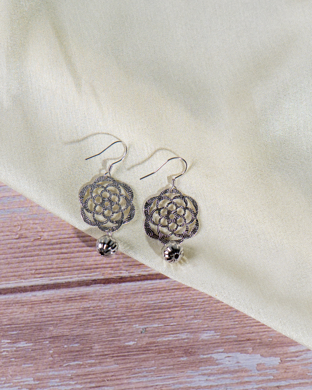 Sterling Silver Filigree Floral Dangle Earrings | Boho Gift