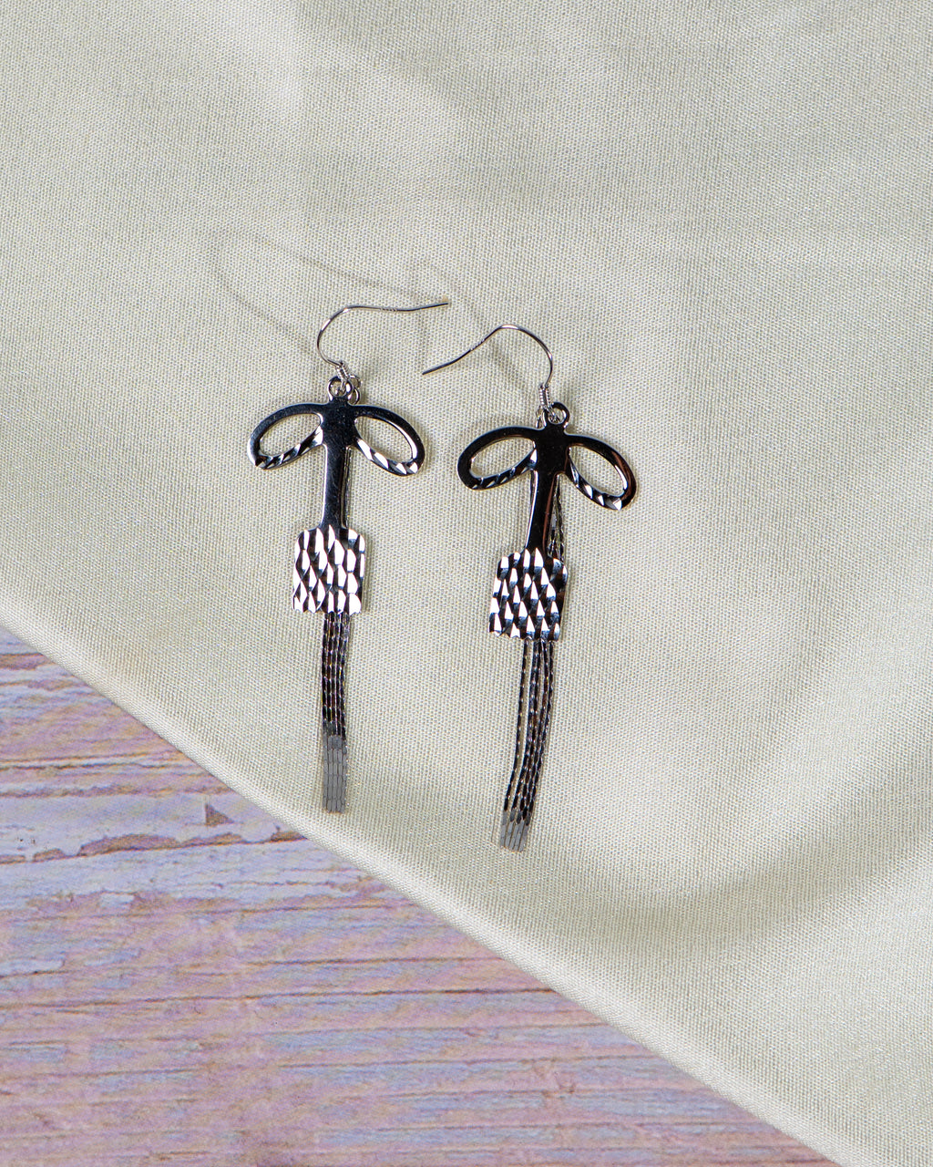 Silver Bow Dangle Earrings: Handmade Elegant Drop Jewelry