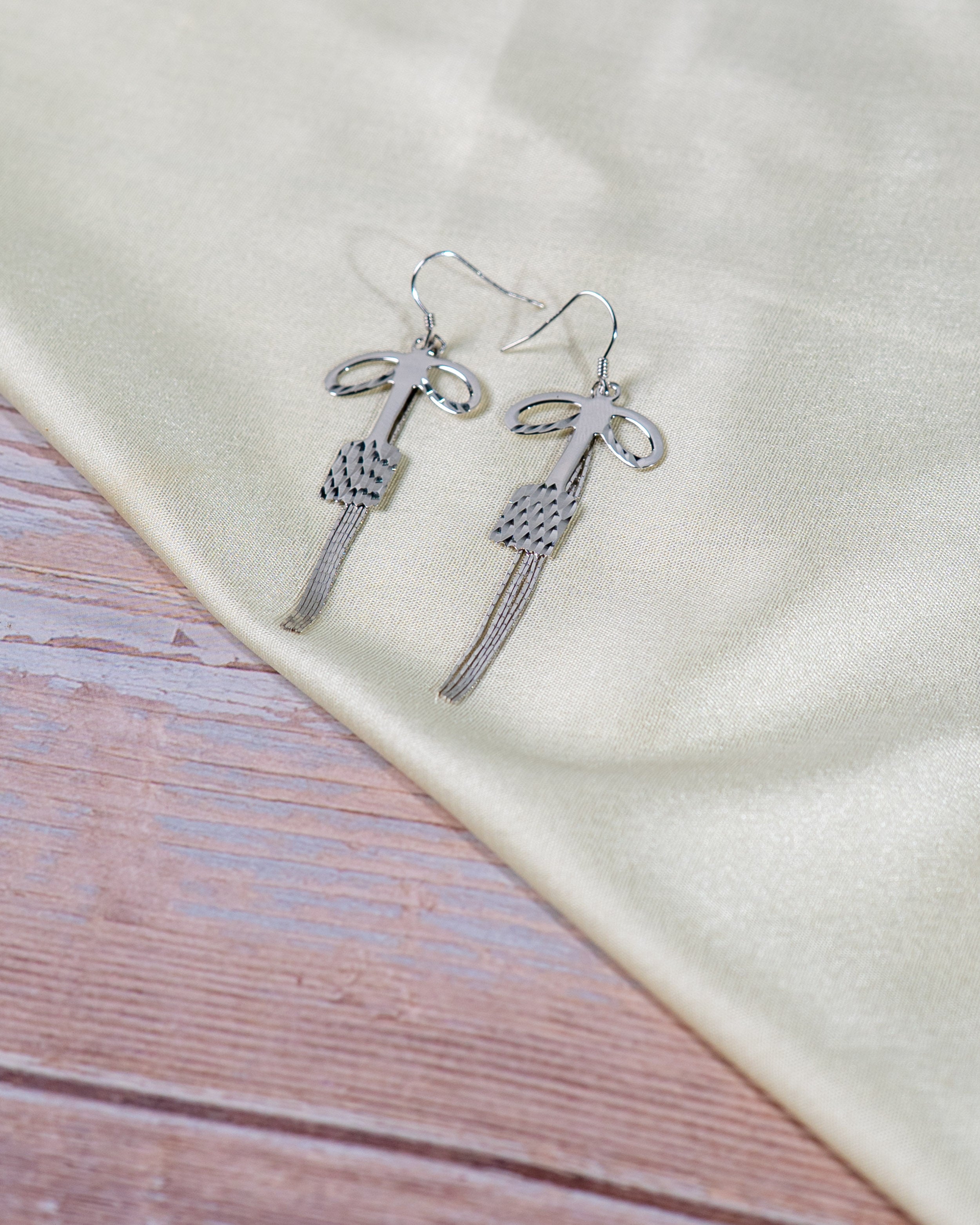 Silver Bow Dangle Earrings: Handmade Elegant Drop Jewelry