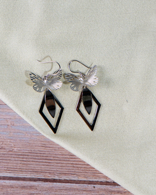 Butterfly Geometric Drop Earrings – Handmade Boho Dangle Jewelry, Lightweight Silver Statement Earrings for Women SimamByShagu