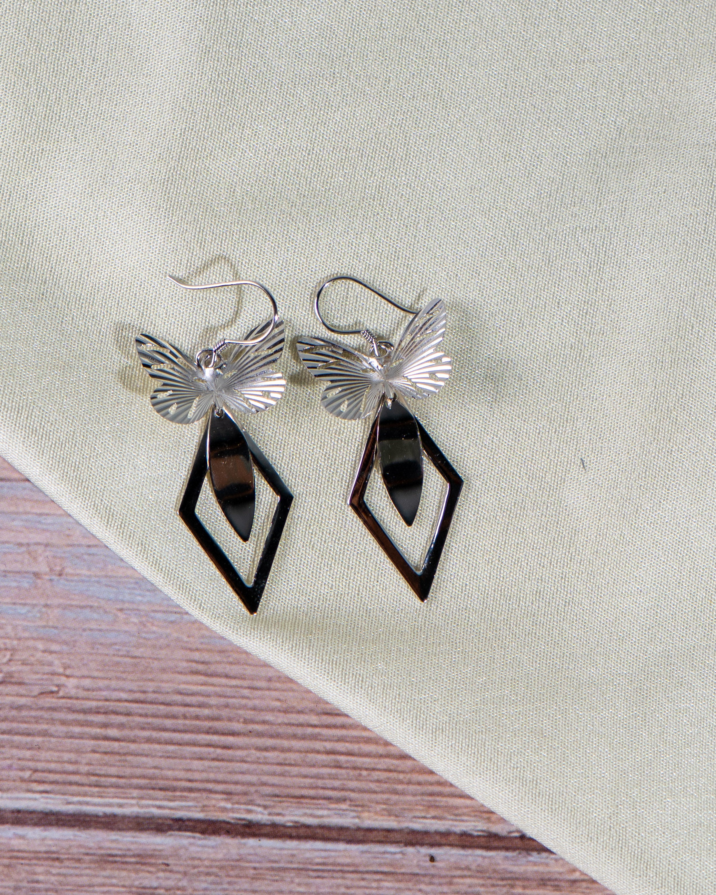 Butterfly Geometric Earrings, 925 Sterling Silver Dangle Earrings, Nature Inspired Jewelry, Cottagecore Accessories