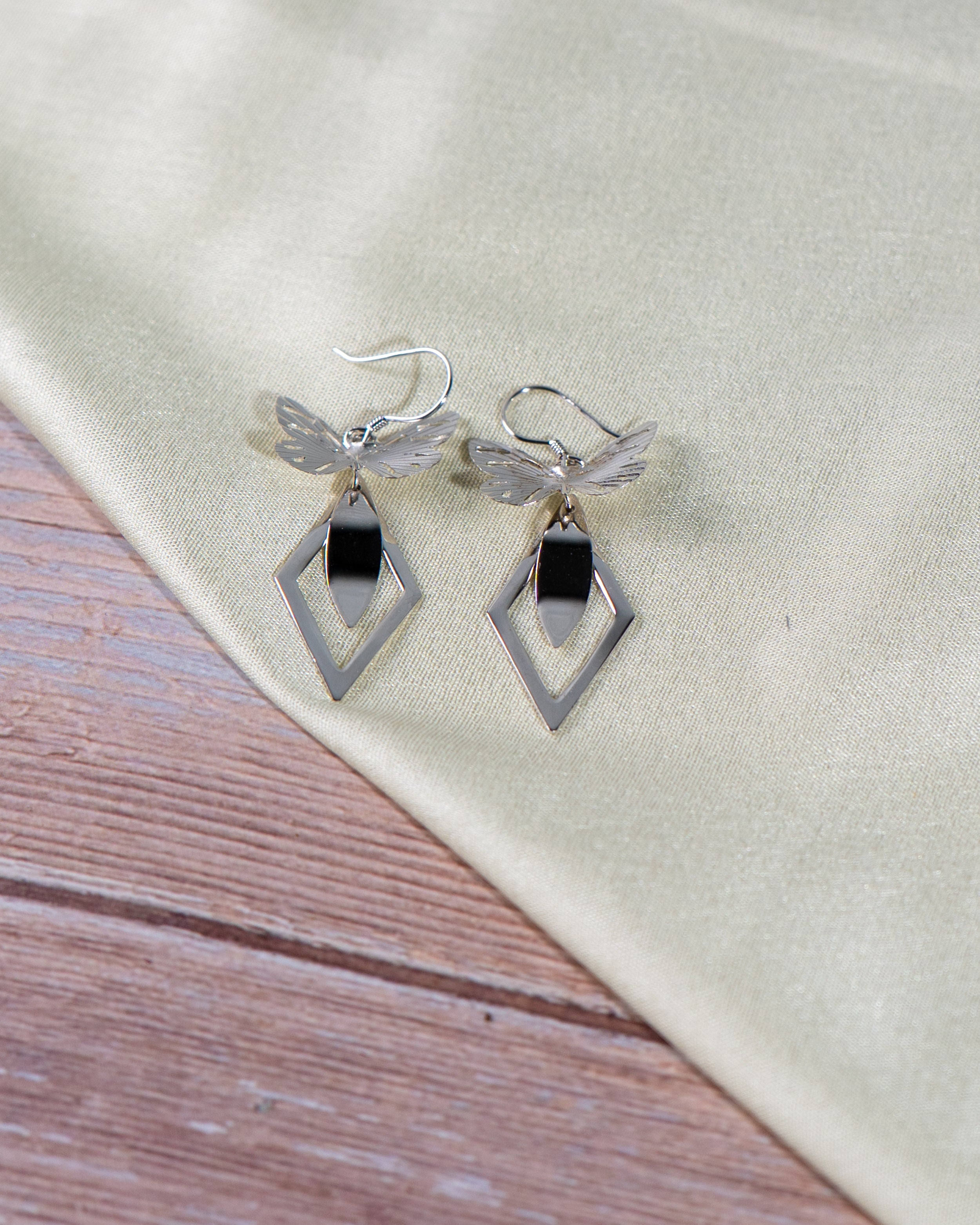 Butterfly Geometric Drop Earrings – Handmade Boho Dangle Jewelry, Lightweight Silver Statement Earrings for Women SimamByShagu