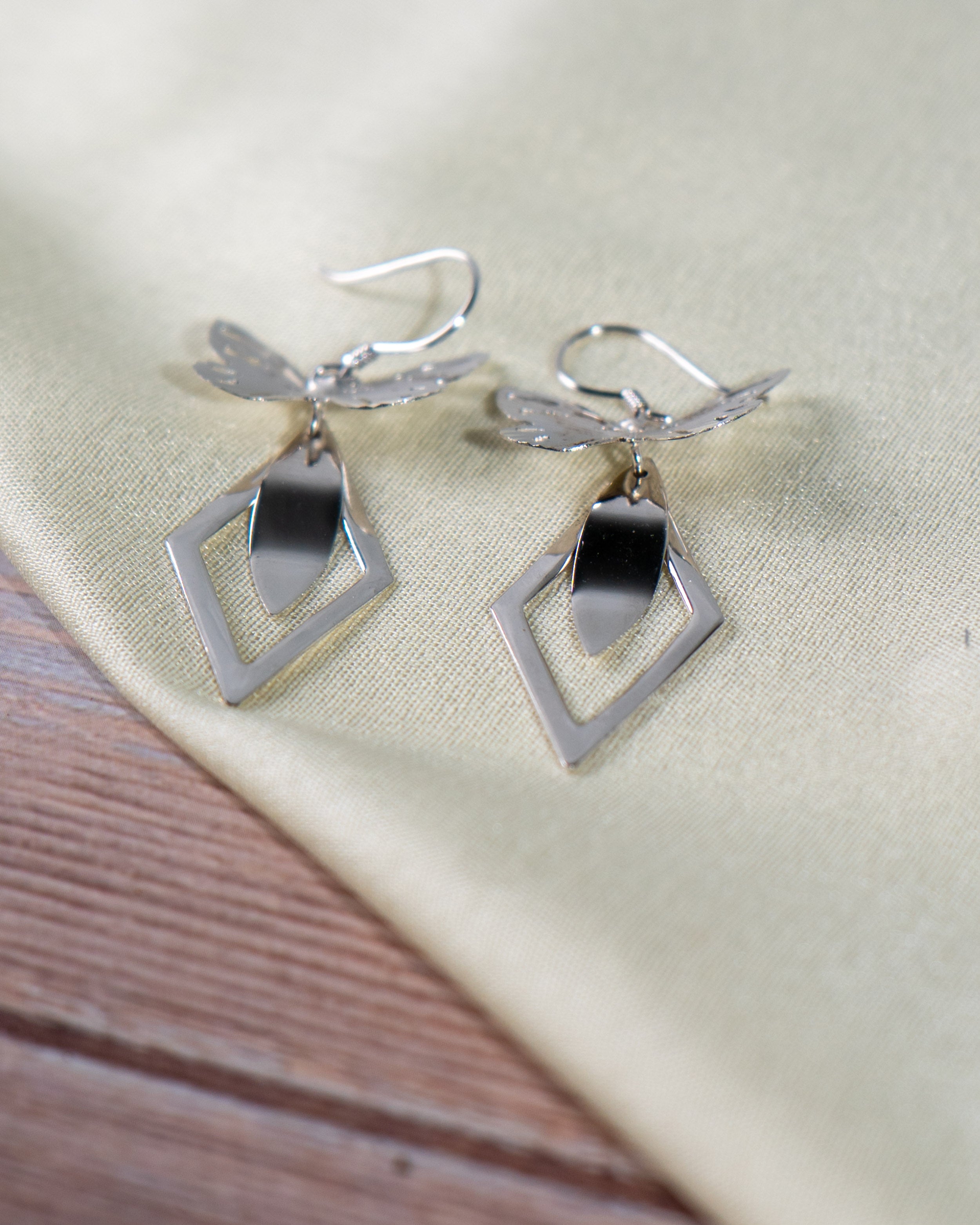 Butterfly Geometric Earrings, 925 Sterling Silver Dangle Earrings, Nature Inspired Jewelry, Cottagecore Accessories