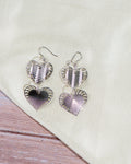 Silver Heart Dangle Earrings: Lightweight Double Drop Statement Jewelry
