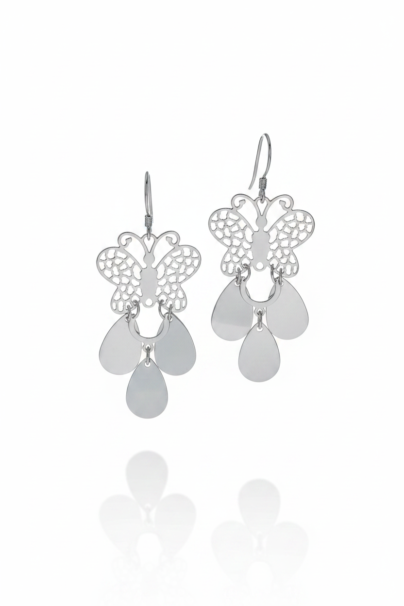 Butterfly Dangle Earrings: Silver-Plated Boho Teardrop Jewelry
