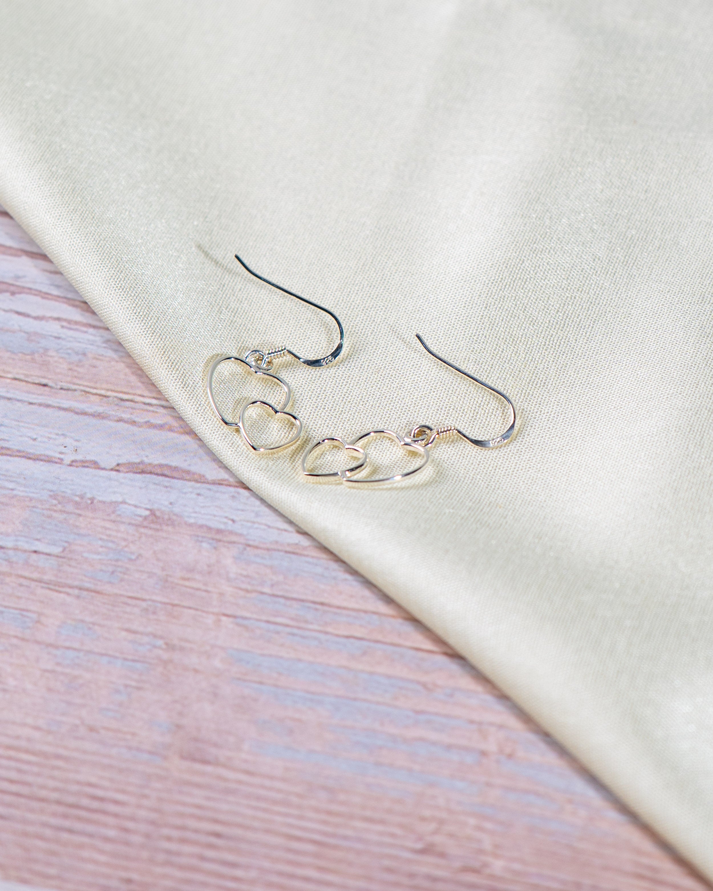 Dainty Silver-Tone Interlocking Heart Dangle Earrings: Minimalist Jewelry, with free gift