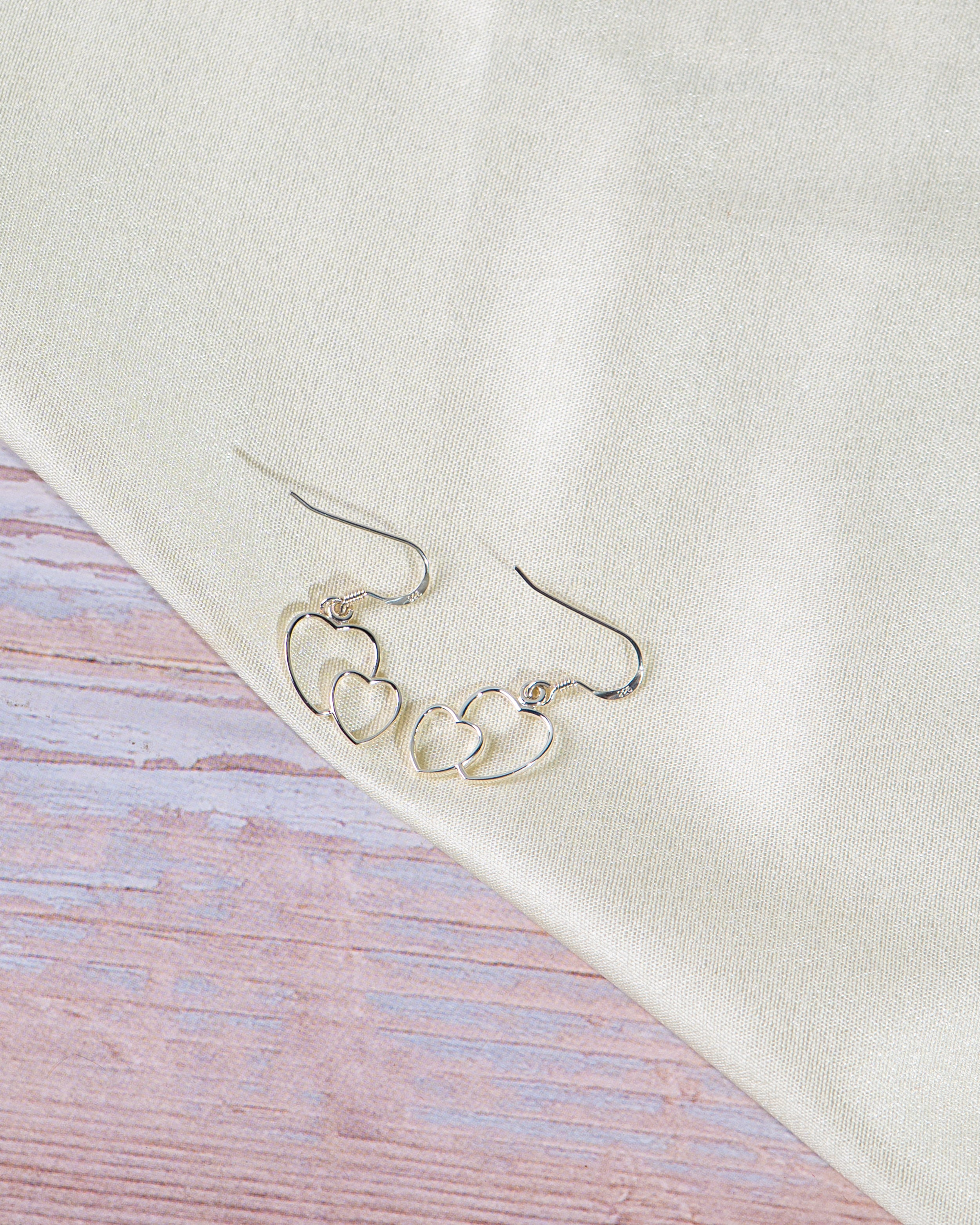 Dainty Silver-Tone Interlocking Heart Dangle Earrings: Minimalist Jewelry, with free gift