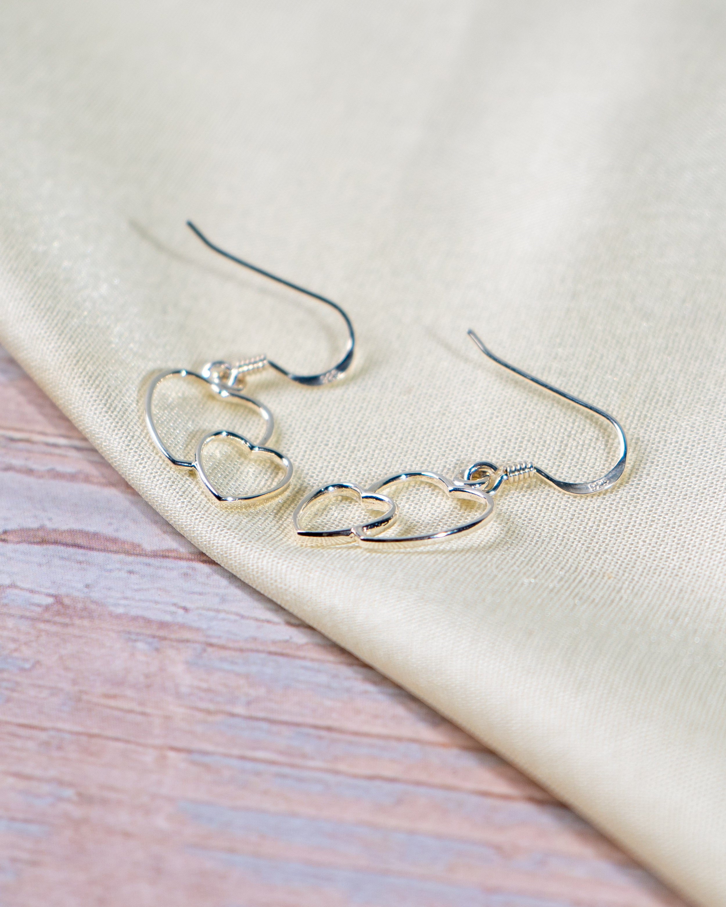 Dainty Silver-Tone Interlocking Heart Dangle Earrings: Minimalist Jewelry, with free gift