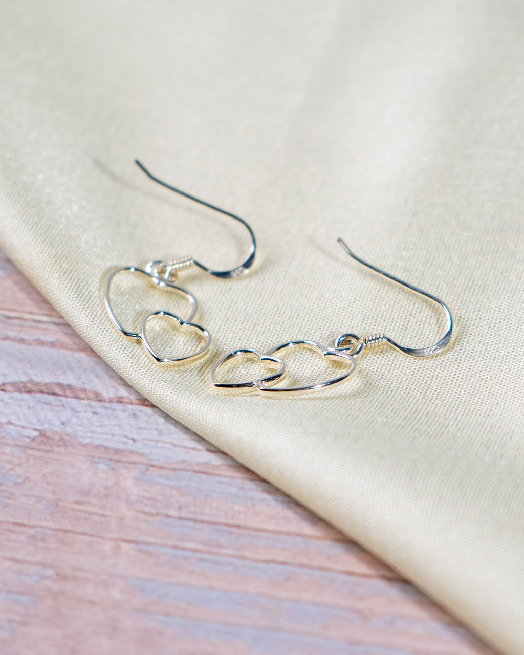Dainty Silver-Tone Interlocking Heart Dangle Earrings: Minimalist Jewelry, with free gift