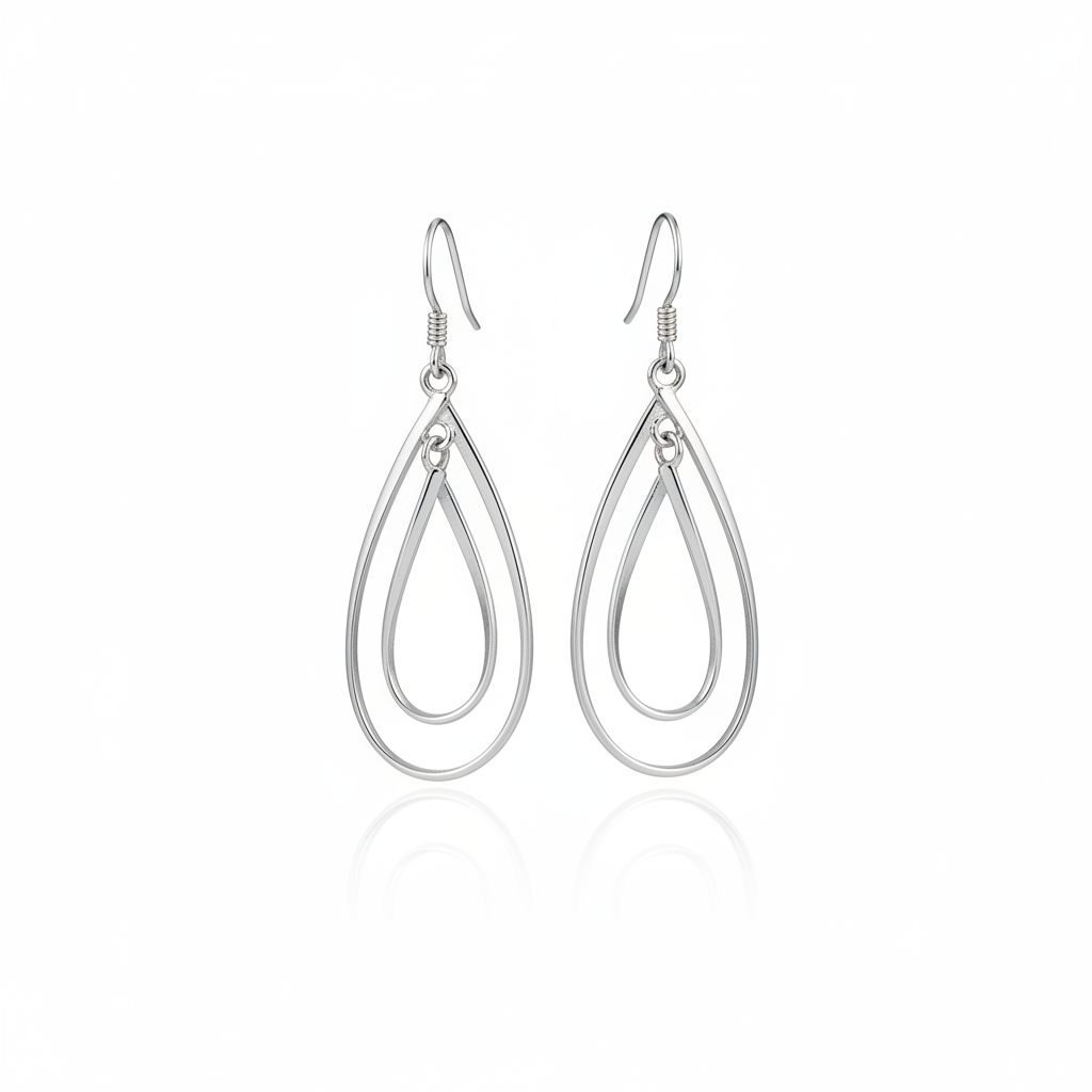 925 Sterling Silver Double Hoop Earrings: Modern Geometric Dangle Jewelry