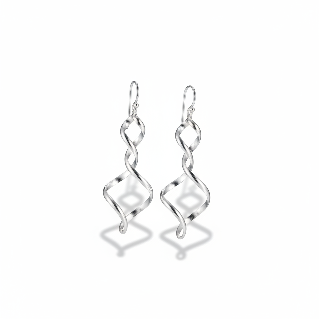 Sterling Silver Abstract Double Curve Dangle Earrings – Modern Sculptural Jewelry