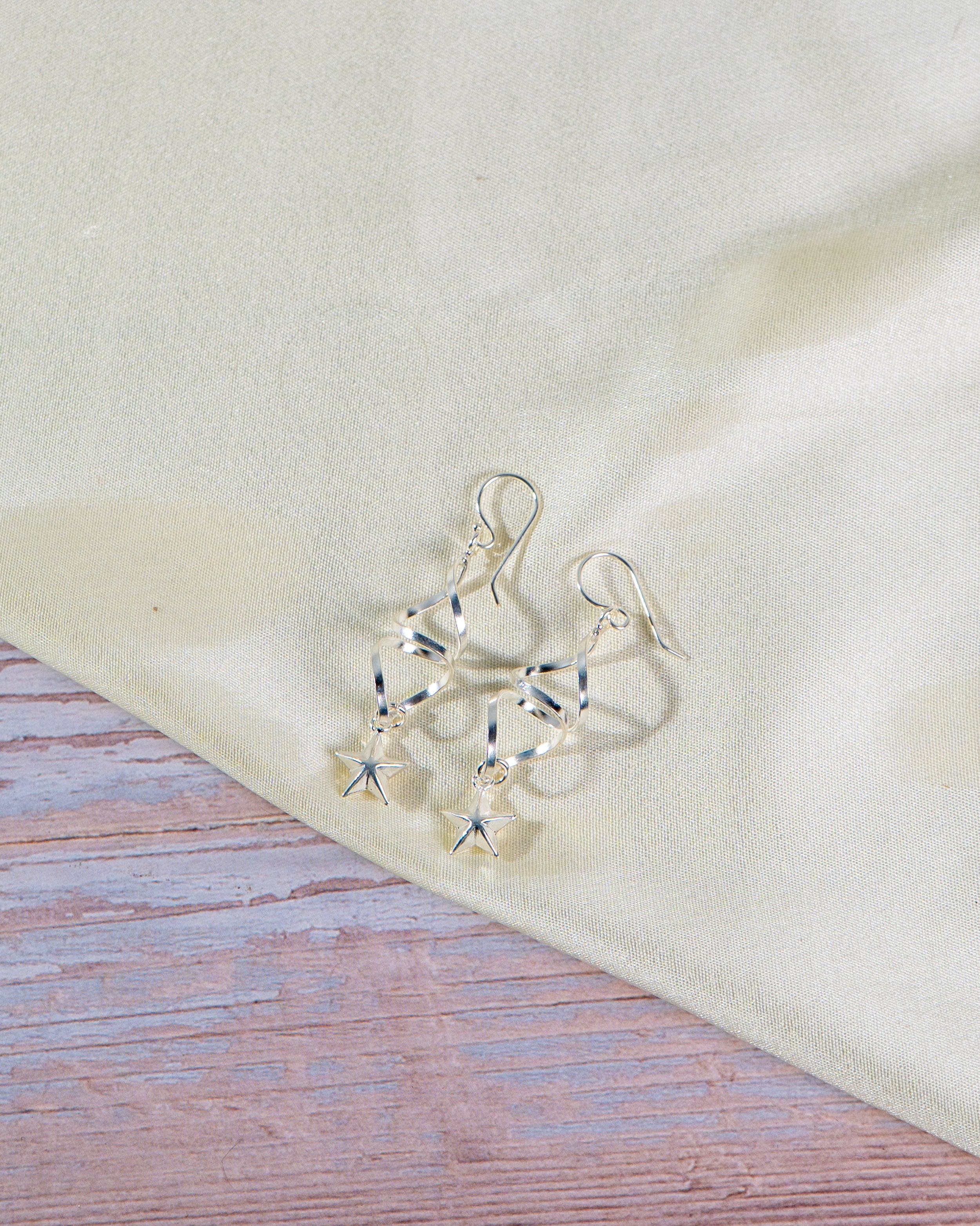 Sterling Silver Star Drop Earrings | Twisted Dangle, Celestial Jewelry