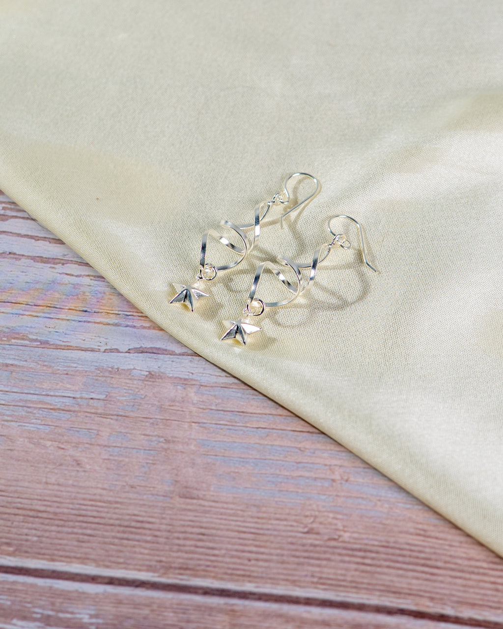Sterling Silver Star Drop Earrings | Twisted Dangle, Celestial Jewelry