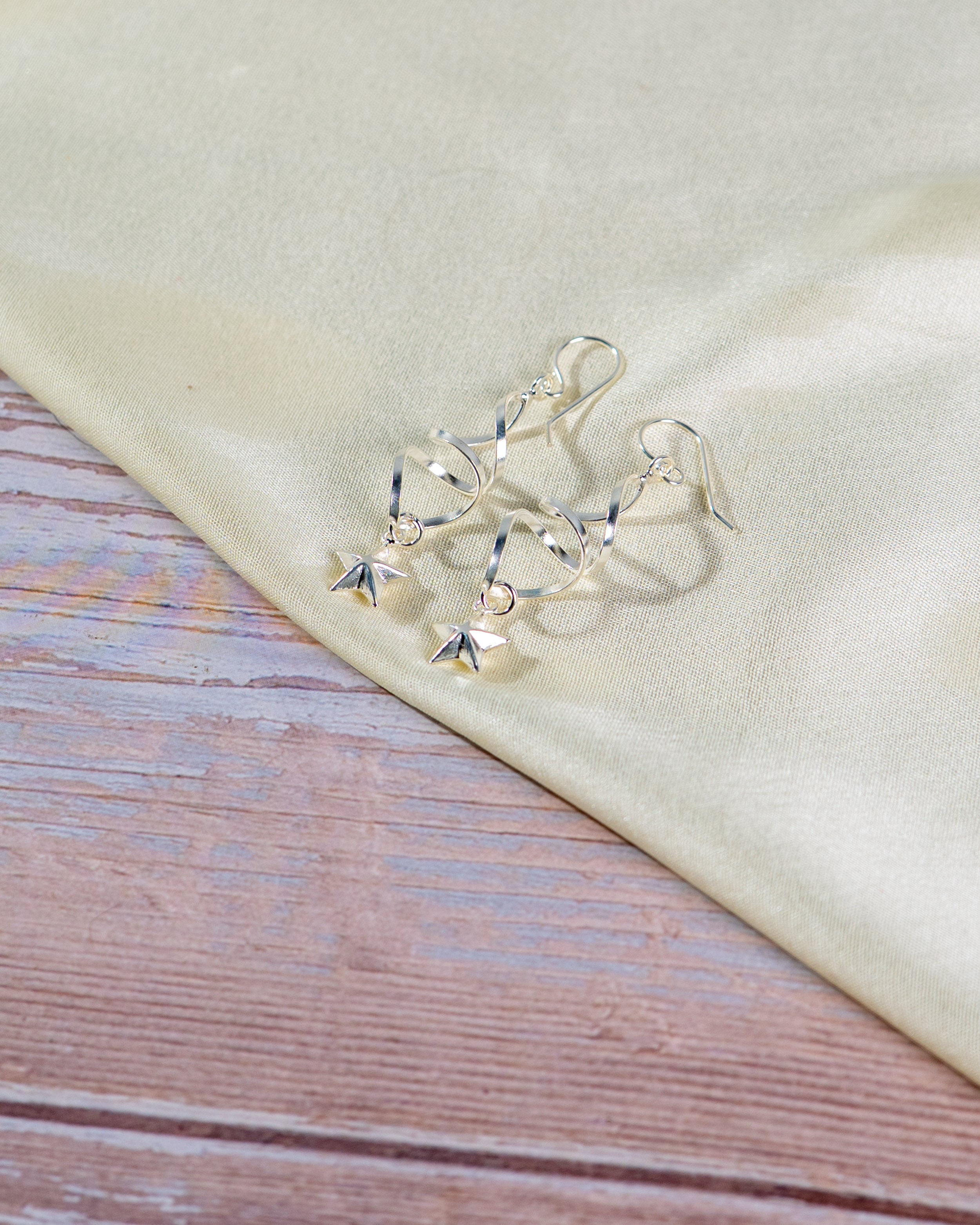 Sterling Silver Star Drop Earrings | Twisted Dangle, Celestial Jewelry