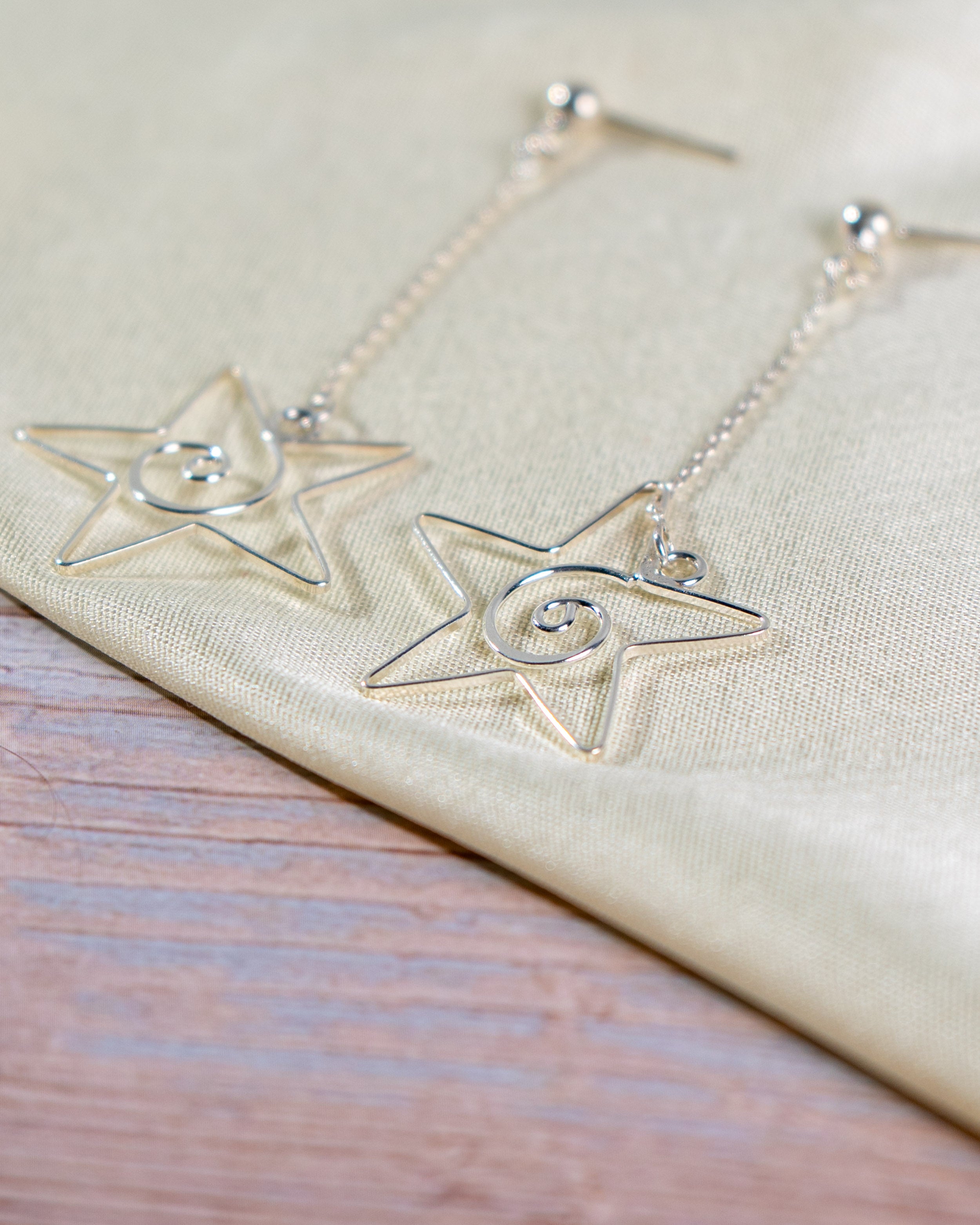 Silver Star Dangle Ear Jacket Earrings | Celestial Christmas Jewelry