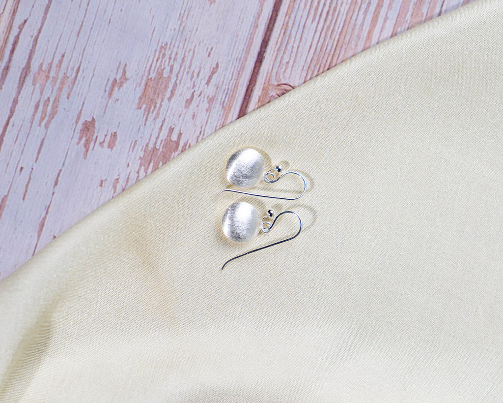 Handmade Sterling Silver Ball Earrings | Matte Finish Dangle Jewelry, with free gift