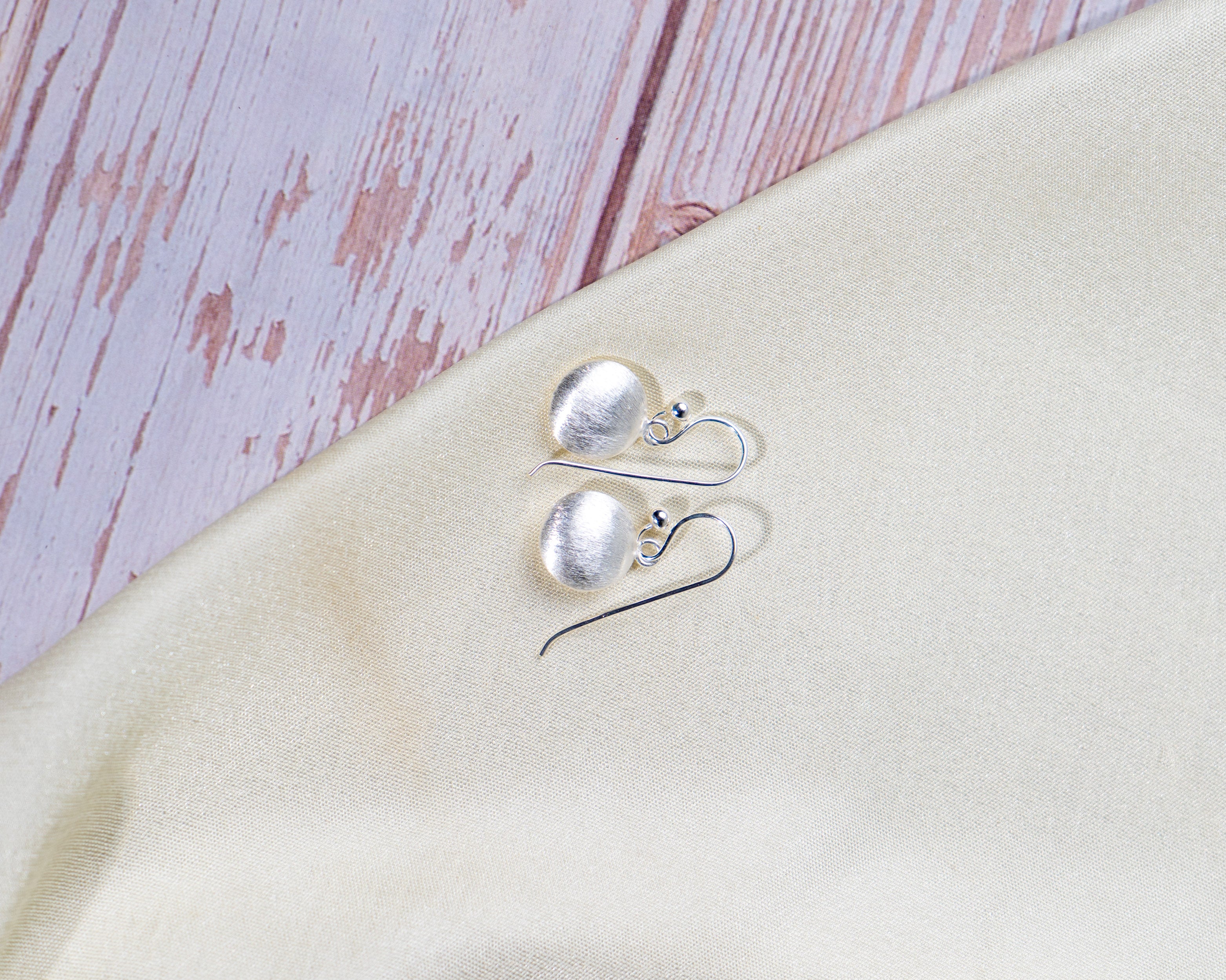 Handmade Sterling Silver Ball Earrings | Matte Finish Dangle Jewelry, with free gift