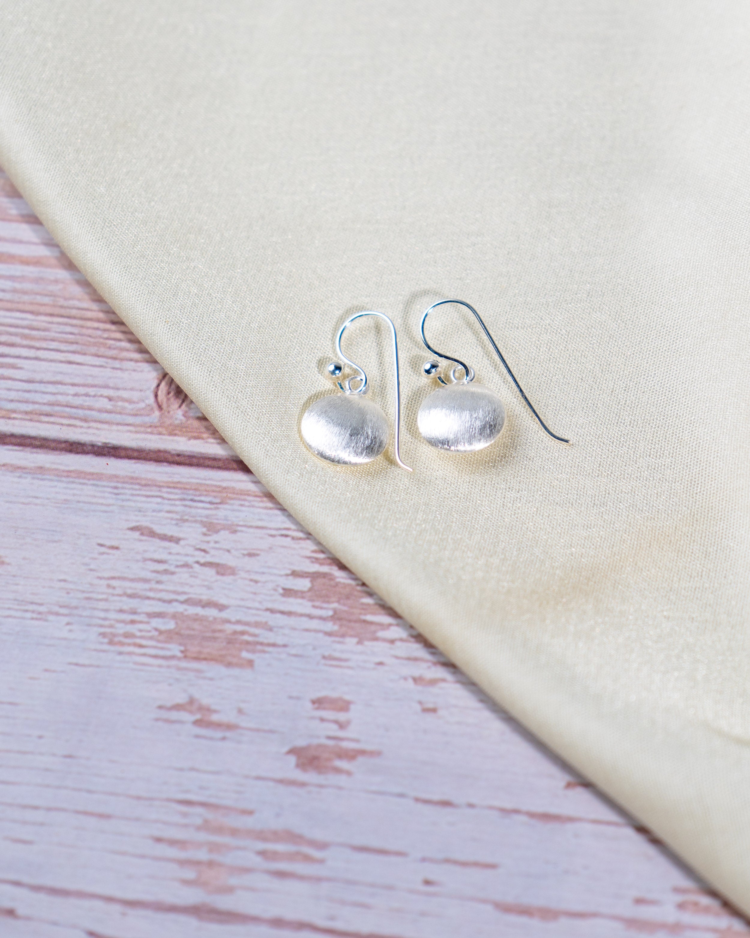 Handmade Sterling Silver Ball Earrings | Matte Finish Dangle Jewelry, with free gift