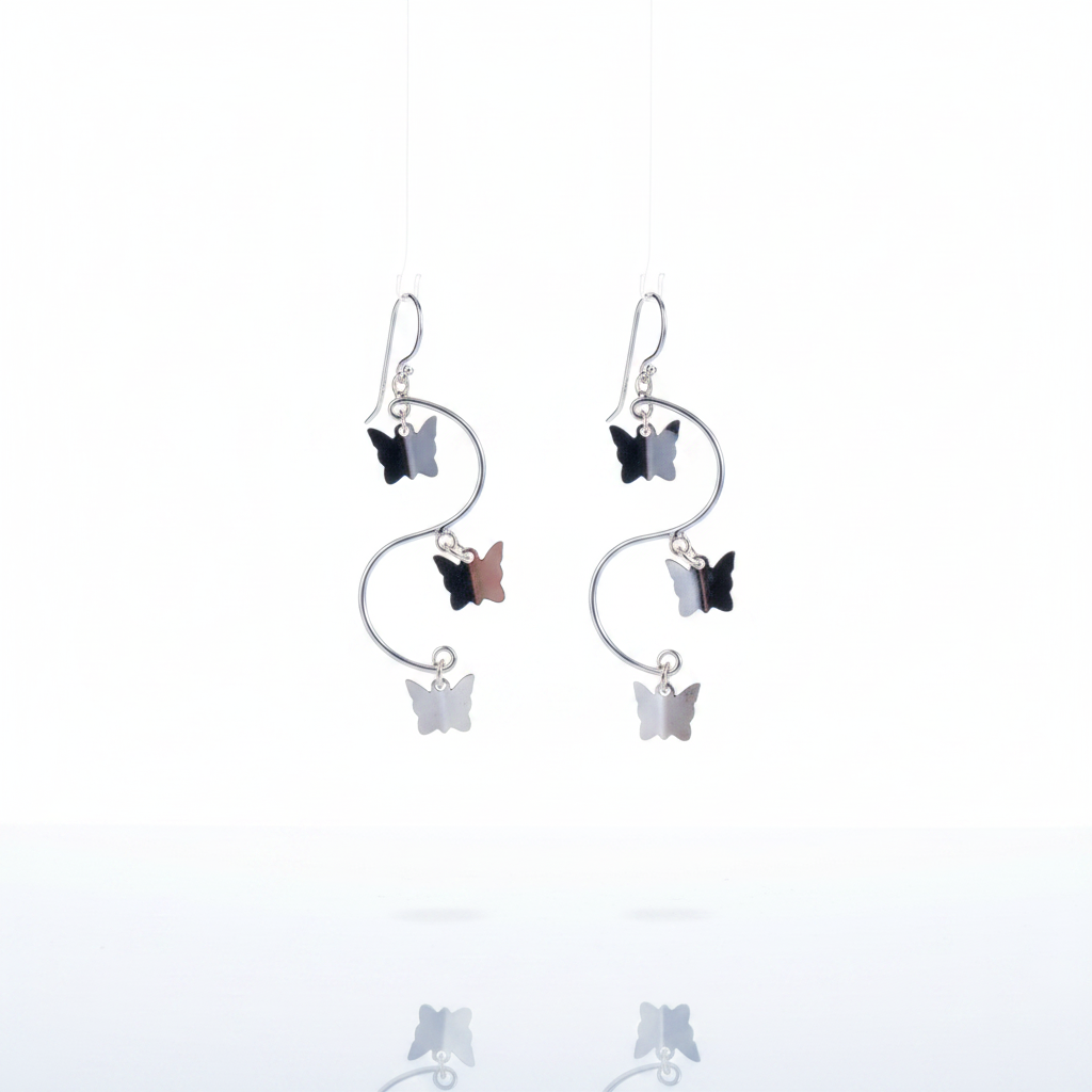 Sterling Silver Butterfly Dangle Earrings – Minimalist Boho Jewelry