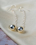 Handmade Sterling Silver Chain Drop Earrings: Minimalist Sphere Dangle Jewelry