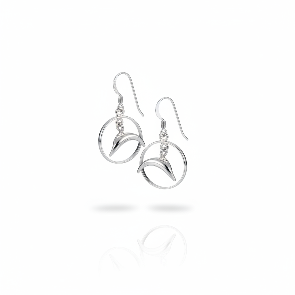 Handmade Silver Dolphin Earrings, Sterling Silver Dangle Earrings, Ocean Lover Gift for Her, Nautical Jewelry, Birthday Gift