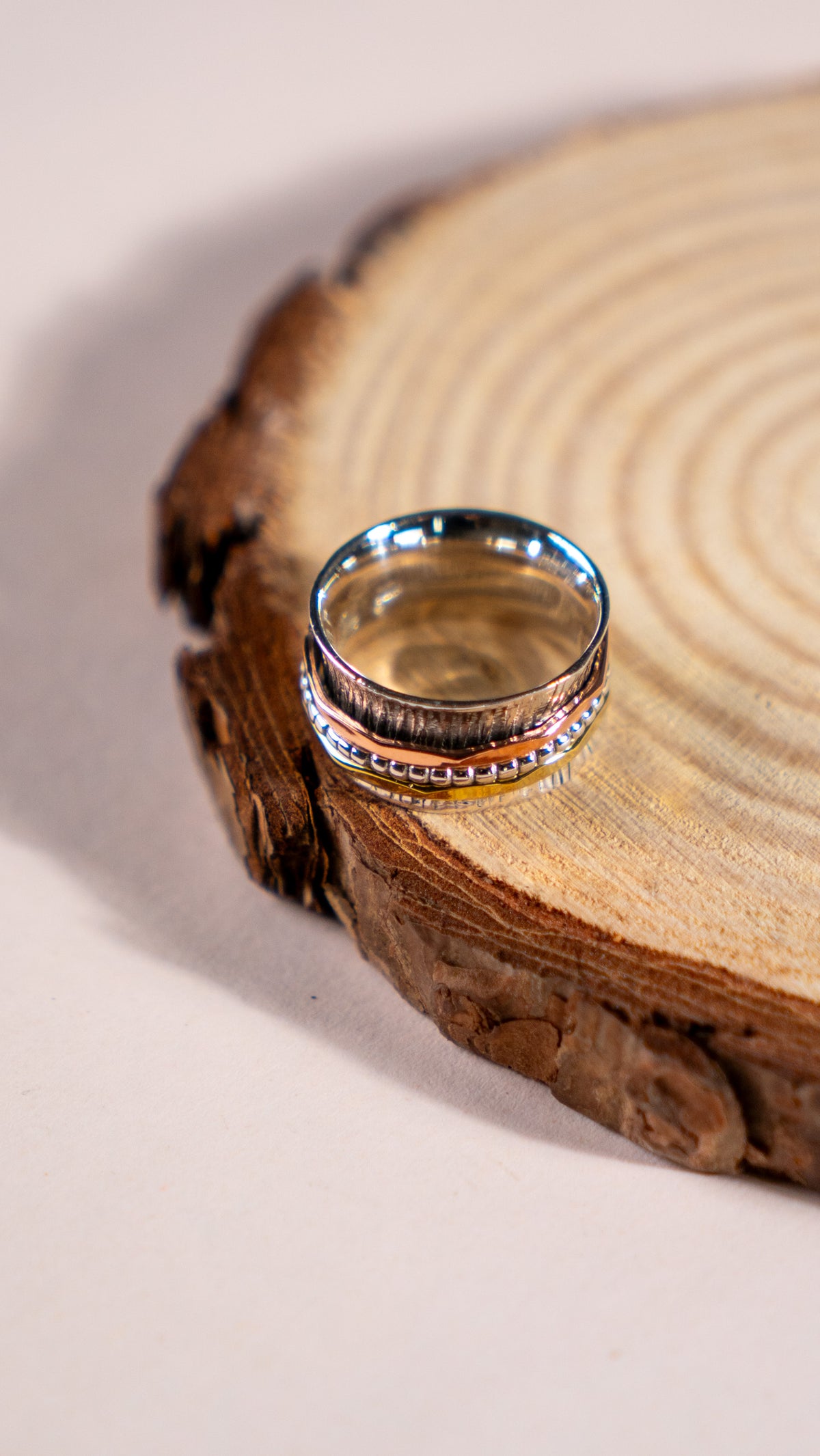 Sterling Silver Multi-Tone Spinner Ring – Textured Rotating Bands, Everyday Wear