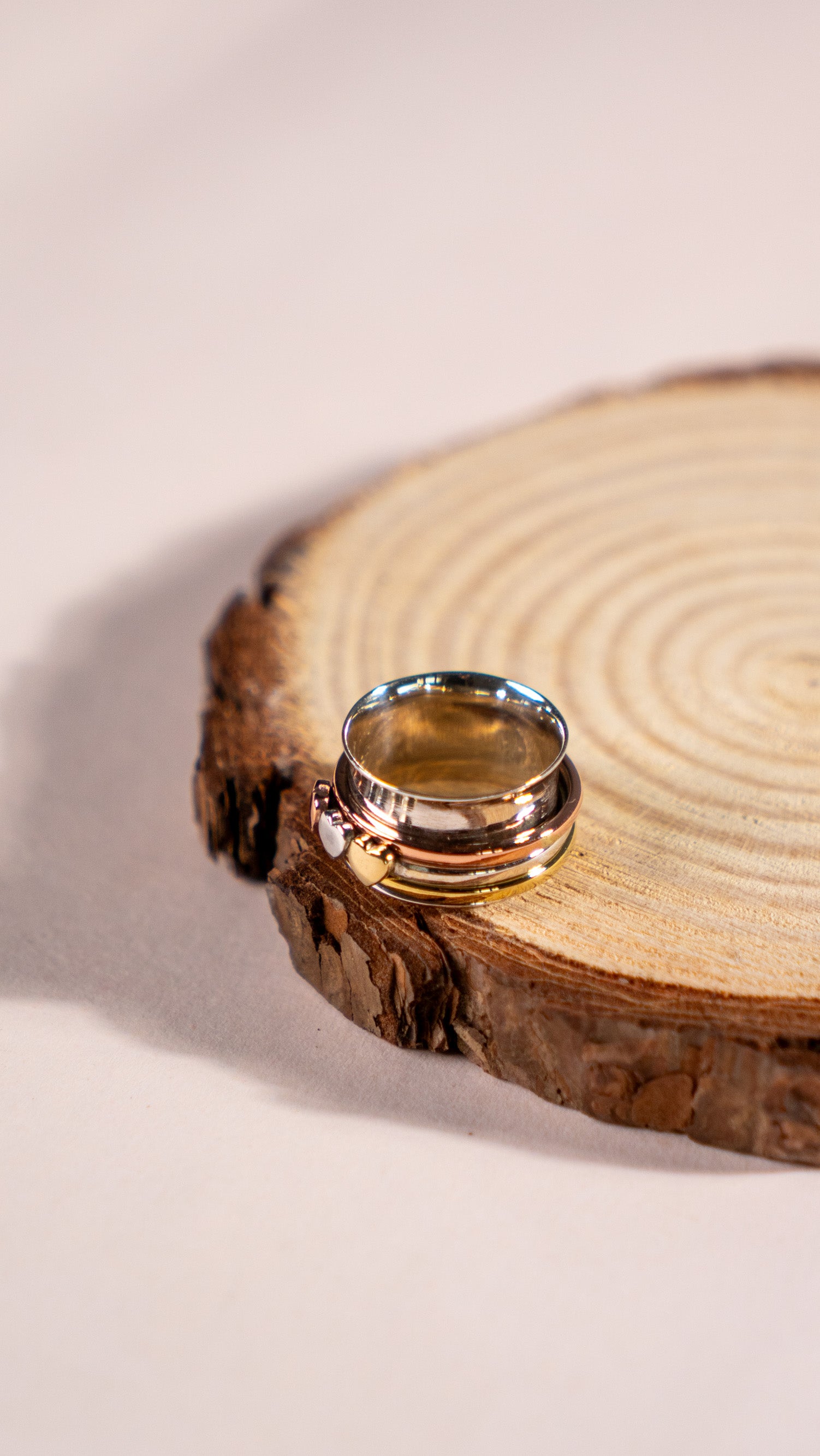 Heart Spinner Ring | Mixed Metal Stacking Band | Boho Jewelry