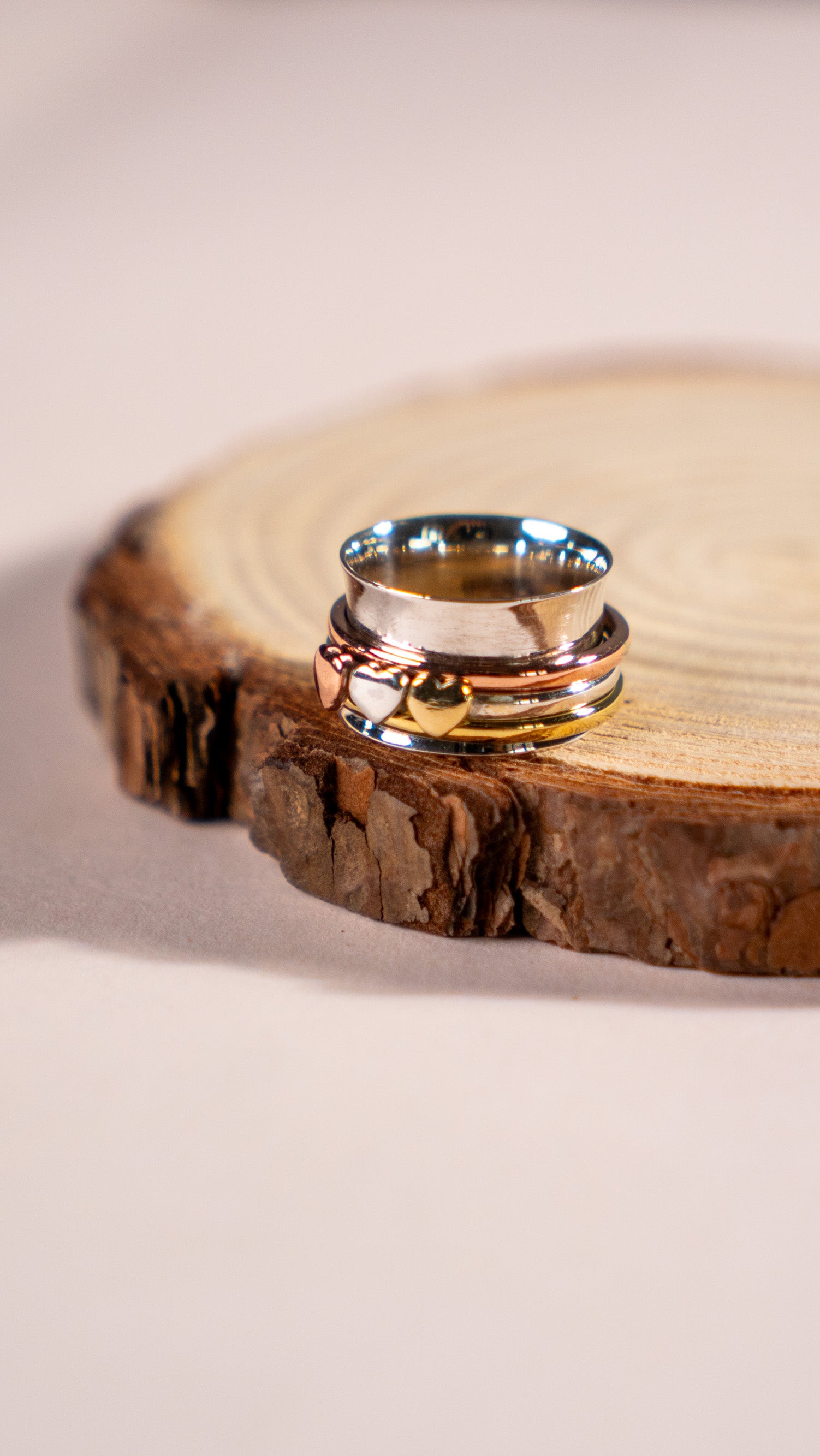 Heart Spinner Ring | Mixed Metal Stacking Band | Boho Jewelry