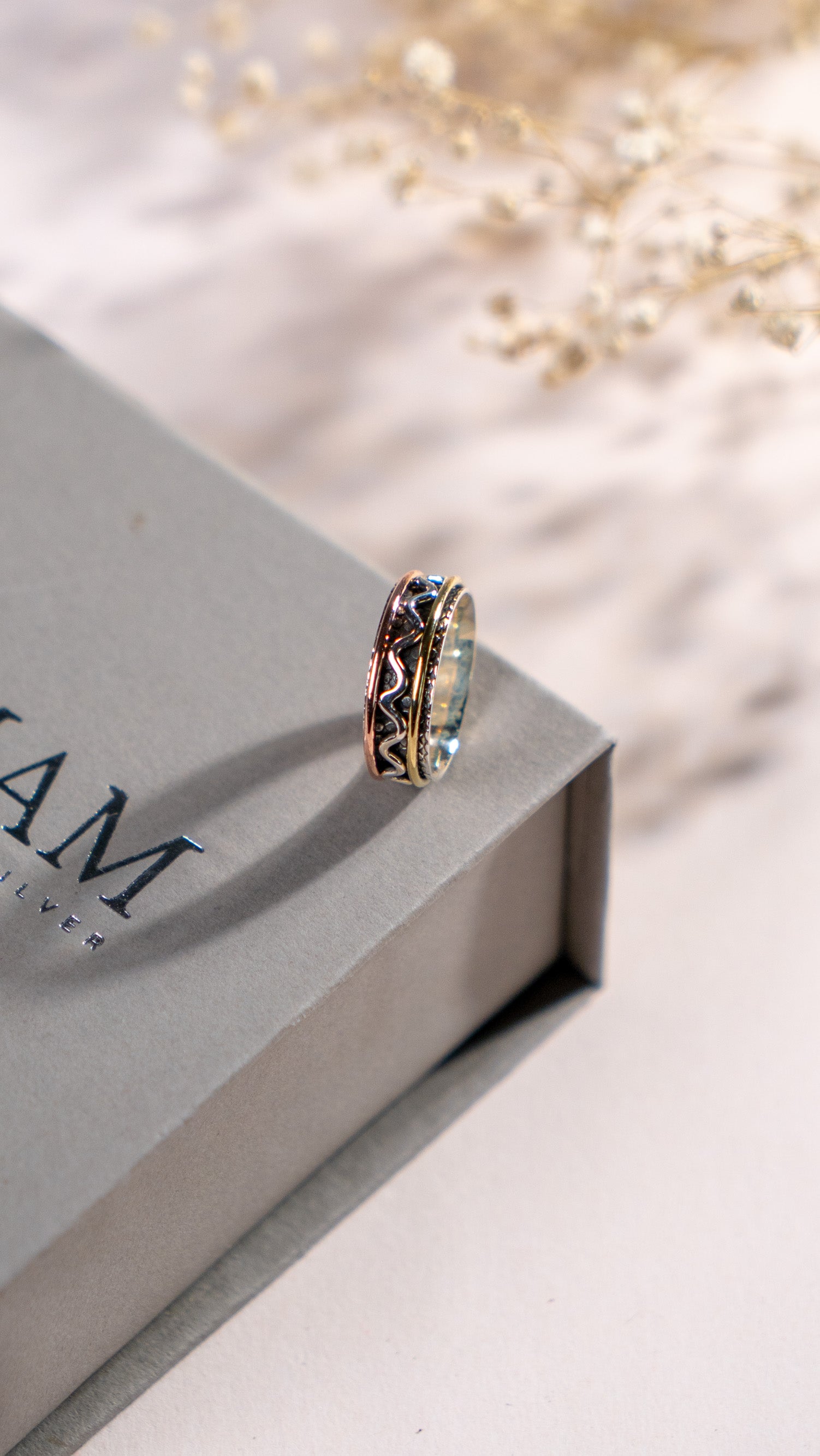 Elegant Mixed-Metal Spinner Ring | Sterling Silver, Gold & Rose Gold Fidget Ring | Anxiety Ring | Meditation Jewelry Gift