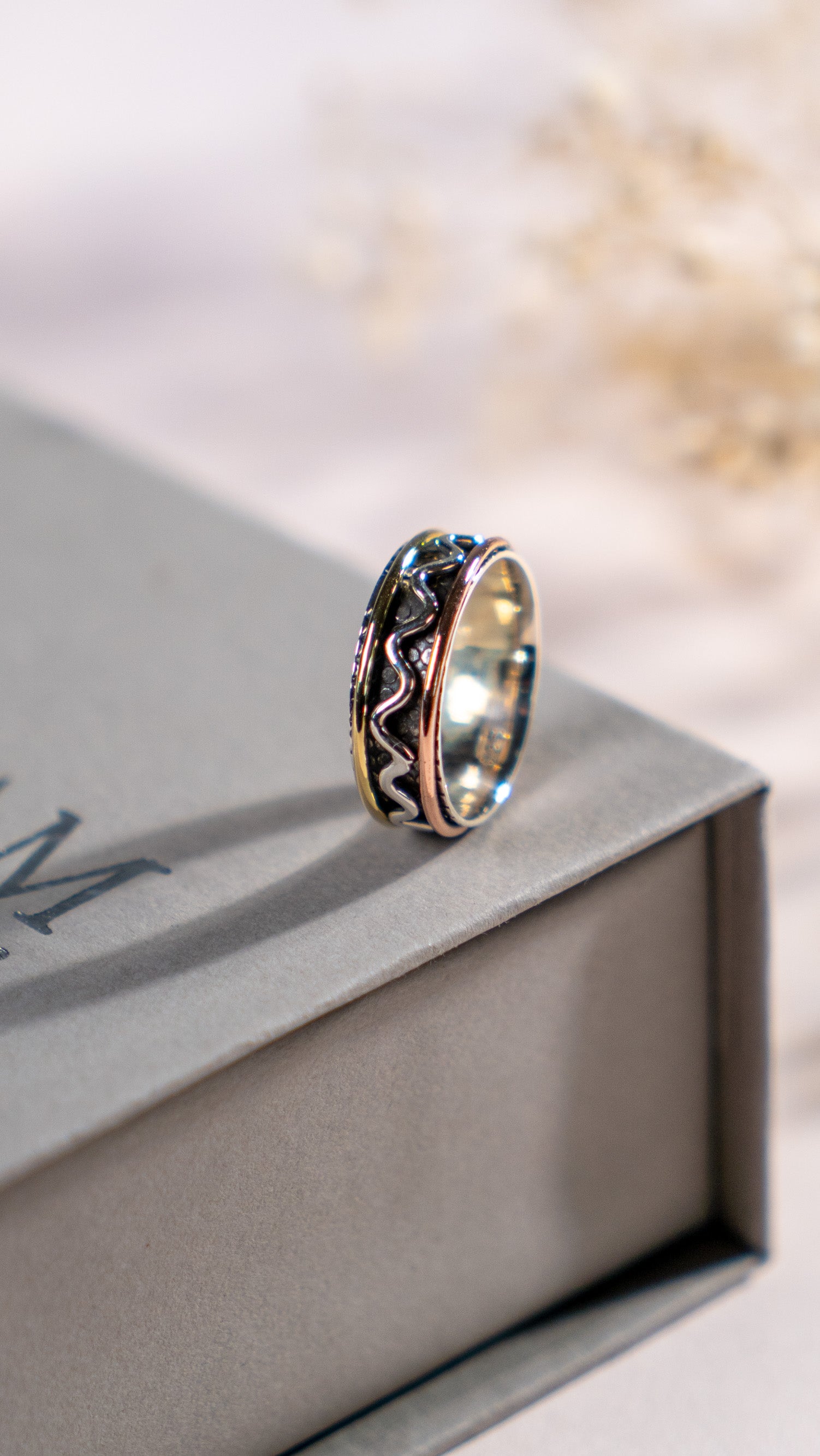 Elegant Mixed-Metal Spinner Ring | Sterling Silver, Gold & Rose Gold Fidget Ring | Anxiety Ring | Meditation Jewelry Gift