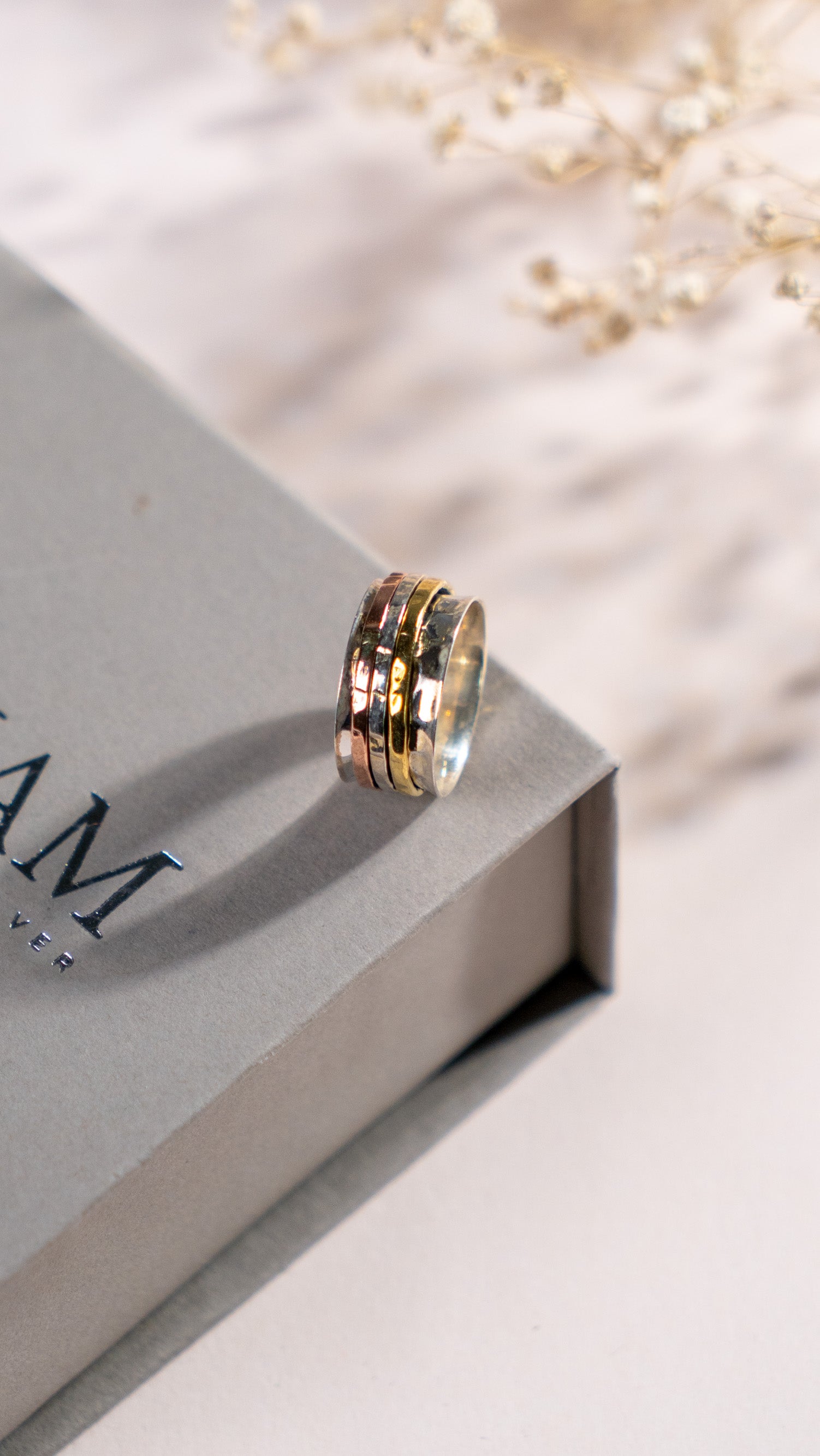 Handmade Sterling Silver Spinner Ring, Copper Brass Meditation Ring, Fidget Jewelry