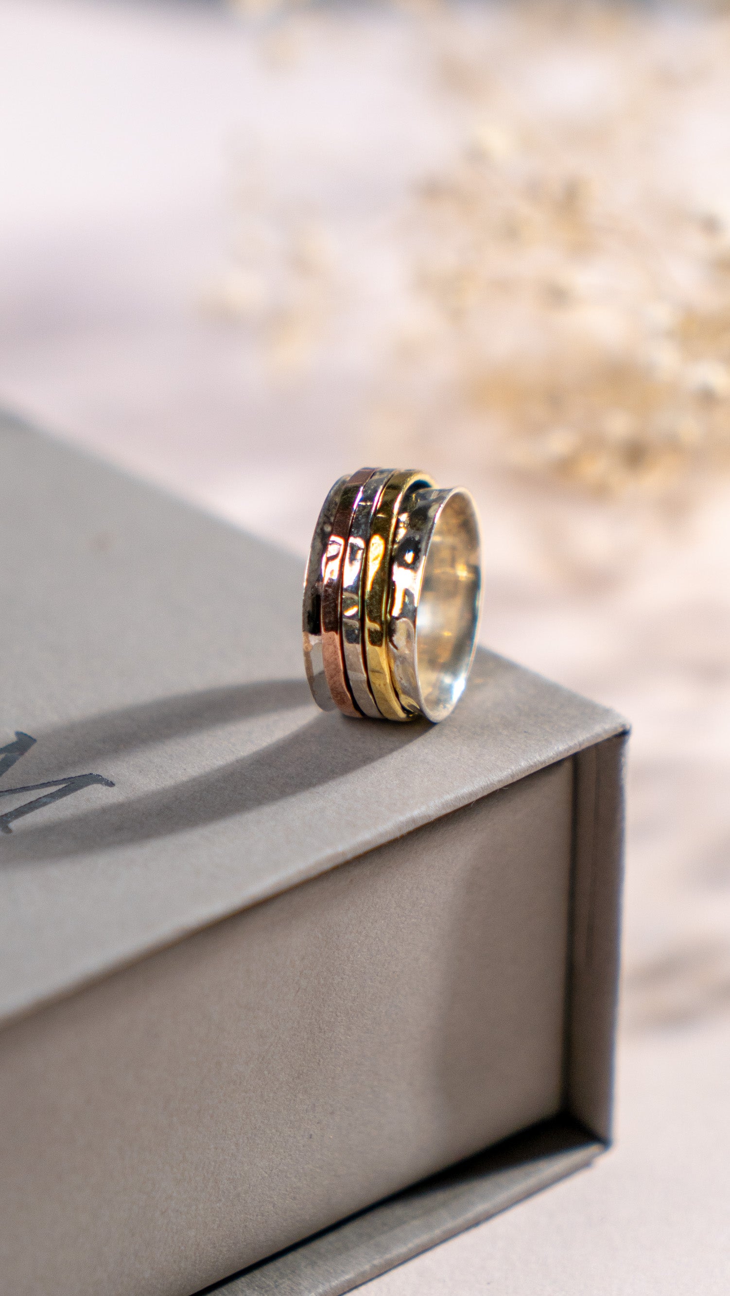 Handmade Sterling Silver Spinner Ring, Copper Brass Meditation Ring, Fidget Jewelry