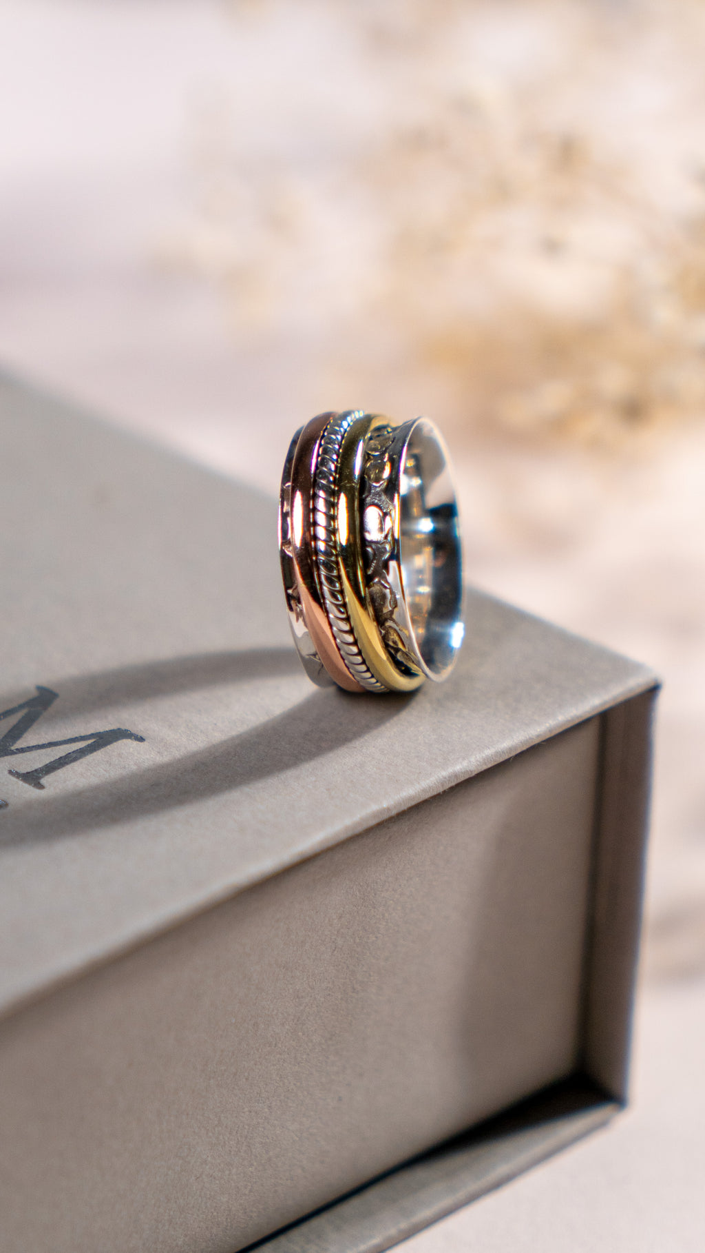 Handmade Sterling Silver Spinner Ring – Mixed Metal Meditation Ring