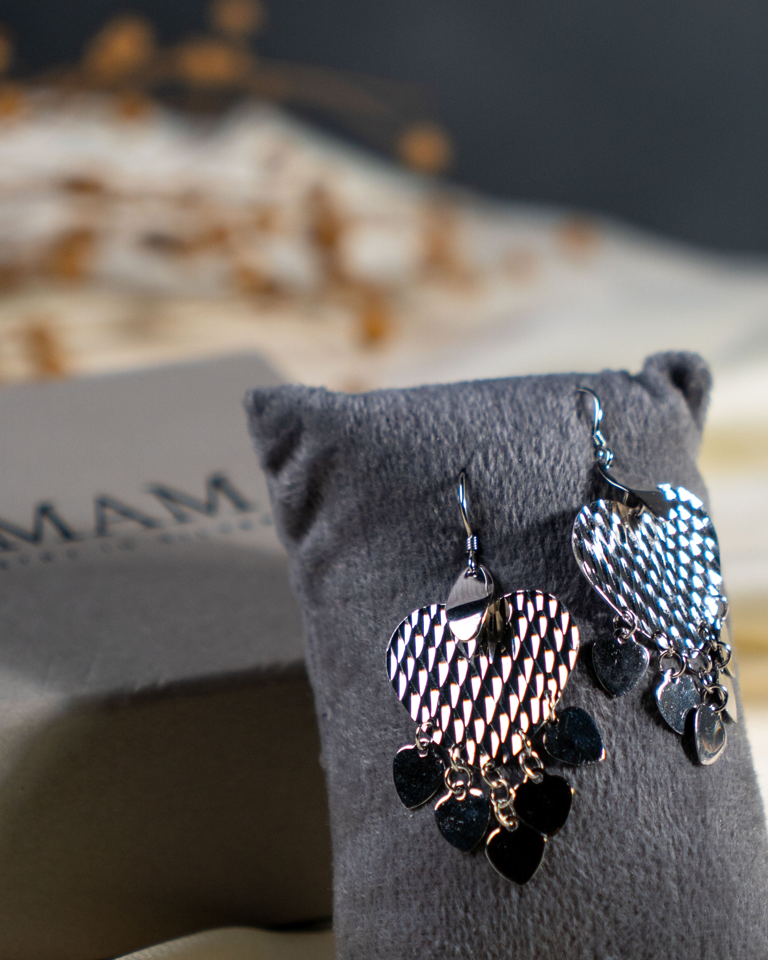 Textured Silver Heart Dangle Earrings: Mixed Metal Romantic Jewelry
