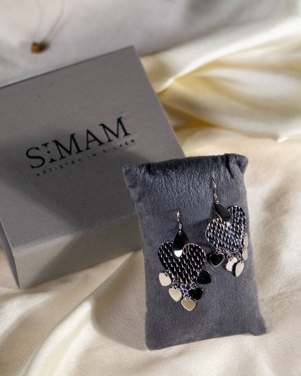 Textured Silver Heart Dangle Earrings: Mixed Metal Romantic Jewelry