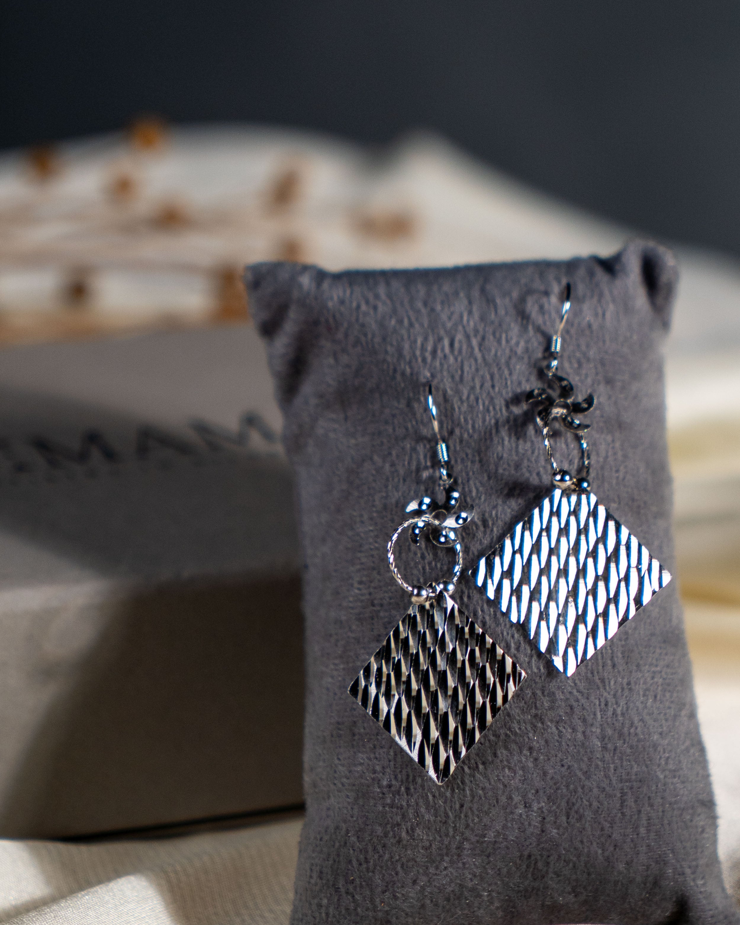 Handmade Silver Dangle Earrings – Lightweight Drop Jewelry for Women, Festive Diwali, Halloween & Christmas Gift