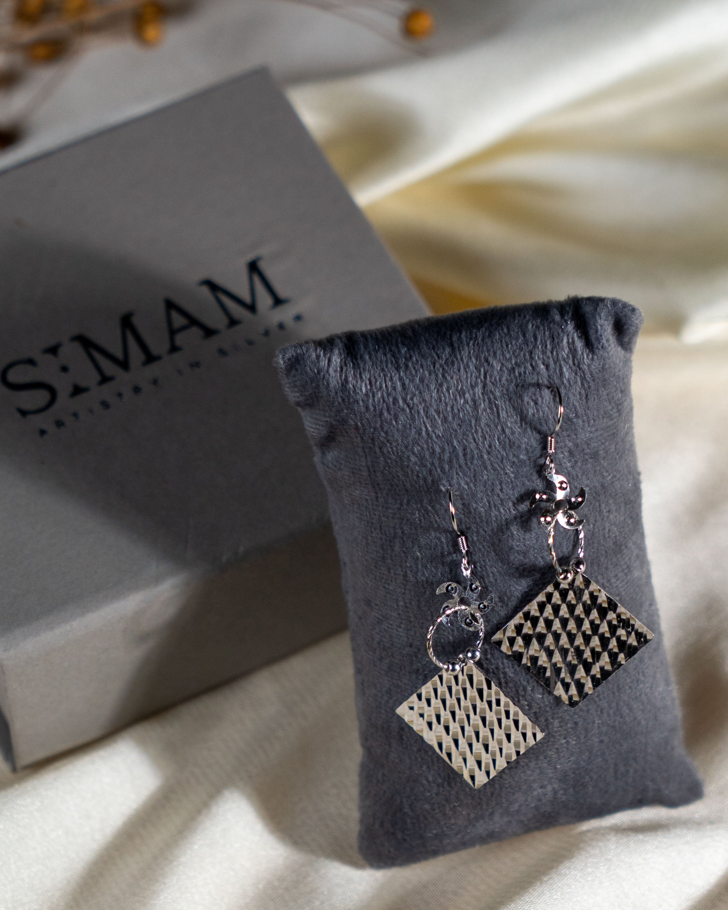 Handmade Silver Dangle Earrings – Lightweight Drop Jewelry for Women, Festive Diwali, Halloween & Christmas Gift