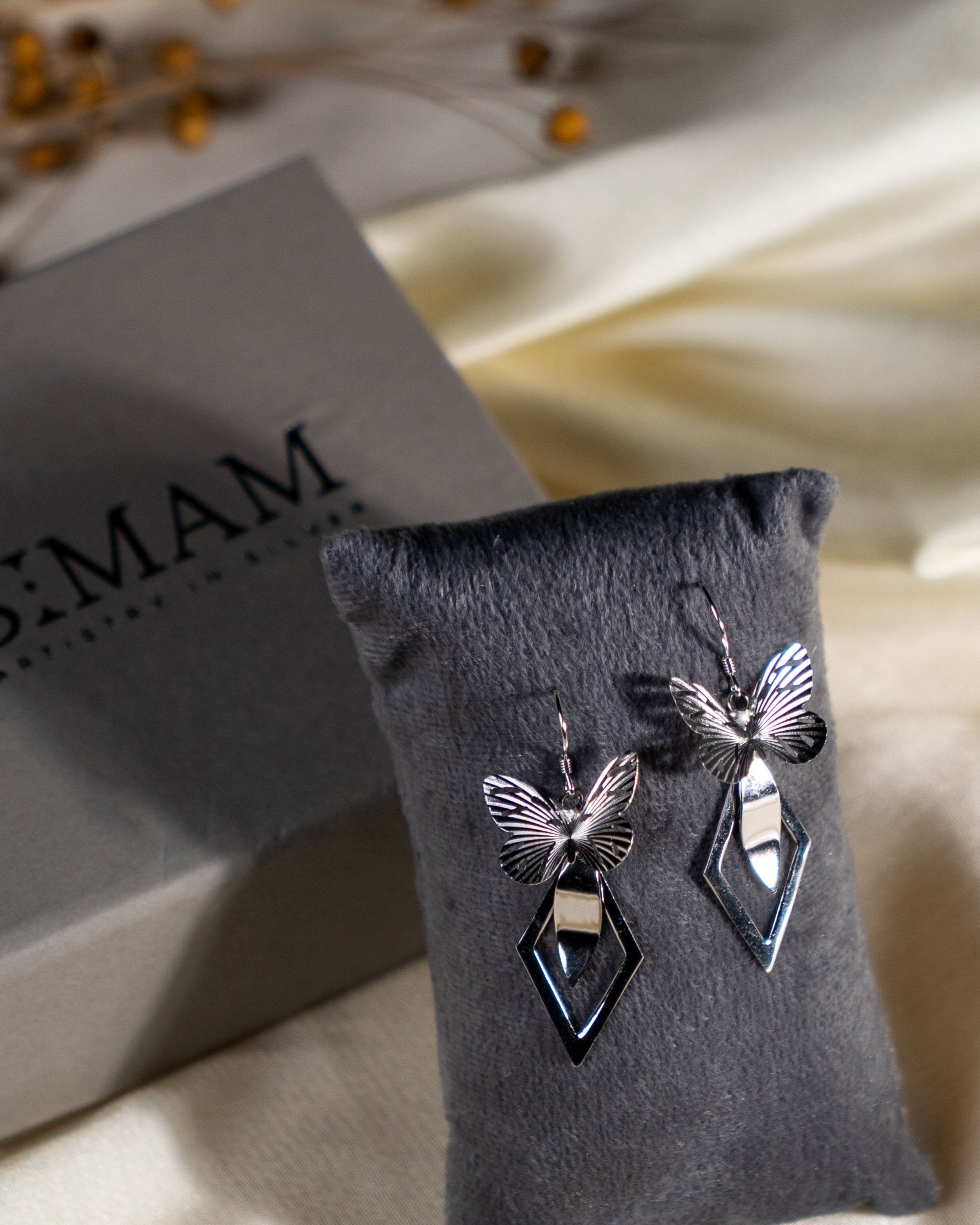 Butterfly Geometric Drop Earrings – Handmade Boho Dangle Jewelry, Lightweight Silver Statement Earrings for Women SimamByShagu