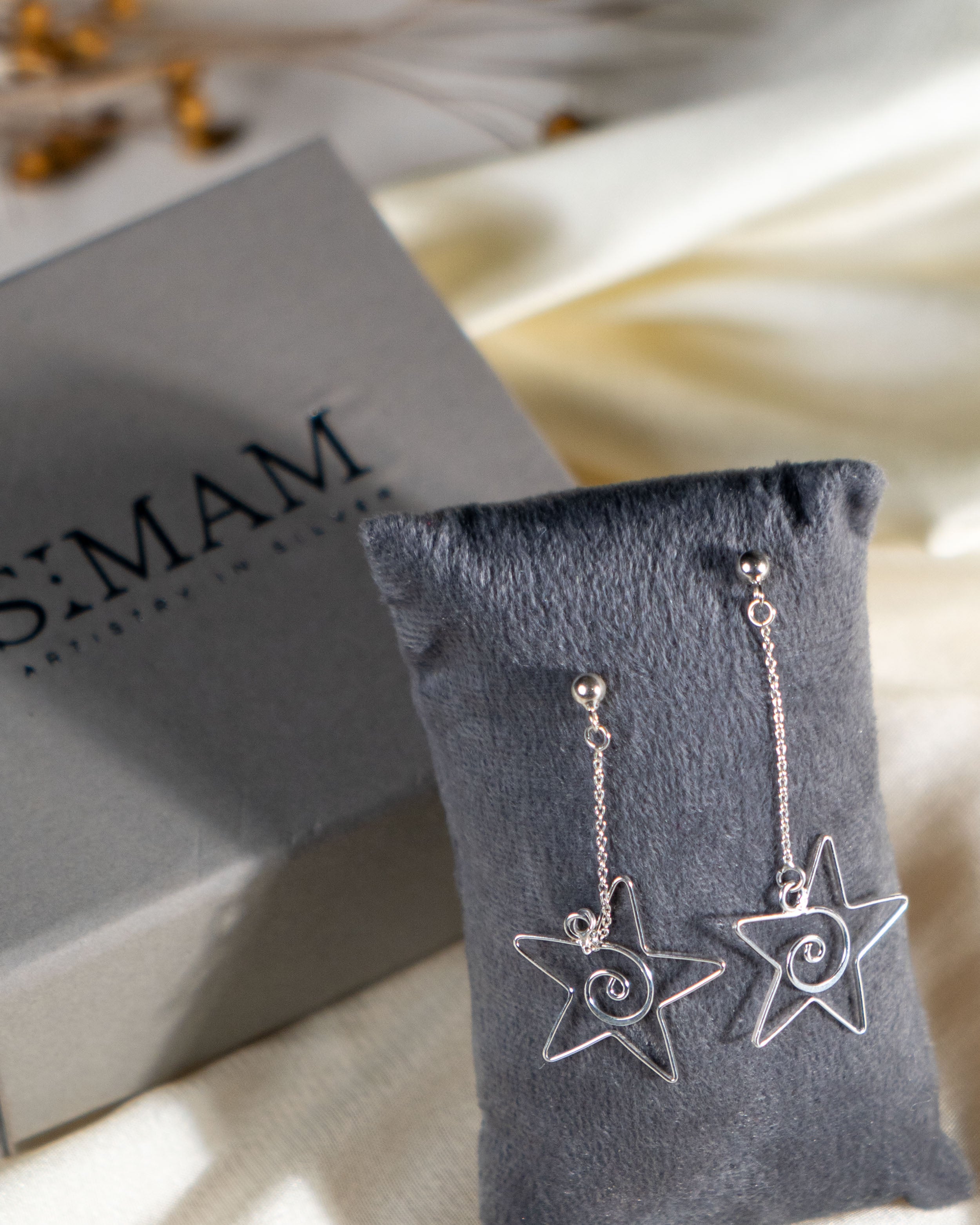 Silver Star Dangle Ear Jacket Earrings | Celestial Christmas Jewelry