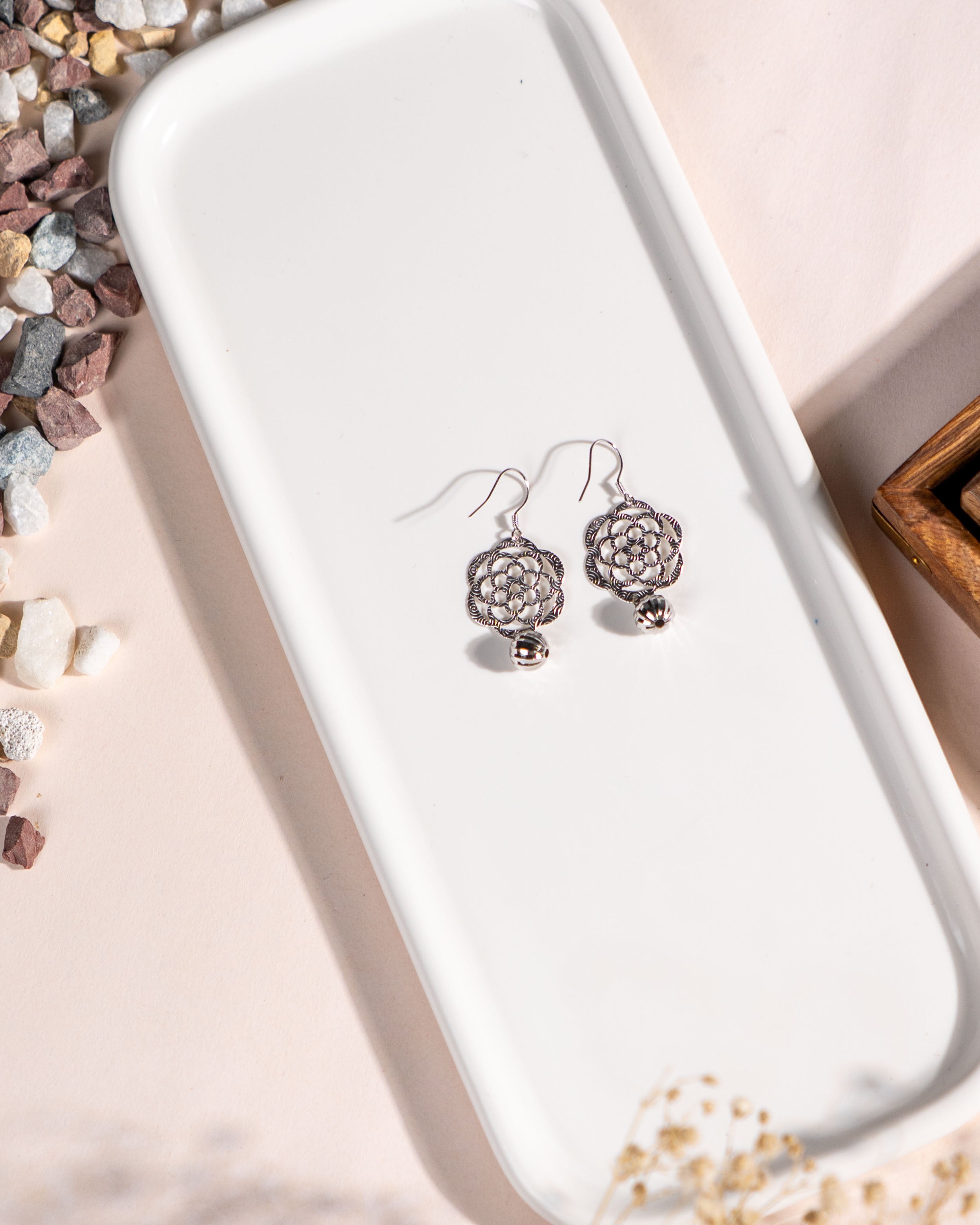 Sterling Silver Filigree Floral Dangle Earrings | Boho Gift